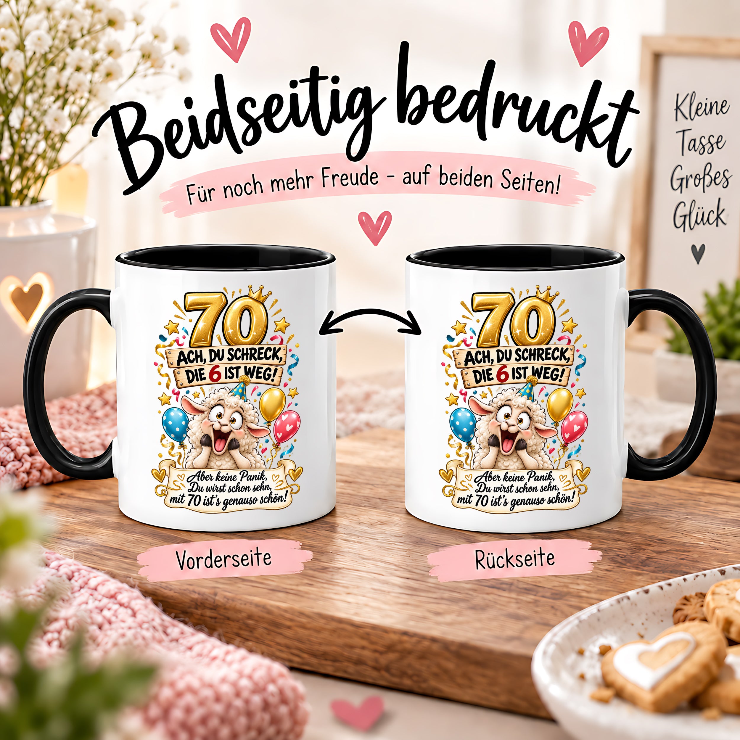 Tasse 70 Geburtstag Ach du Schreck lustiger Spruch Hund Geschenk für Frauen Männer Geburtstagsparty Kaffeetasse 330 ml