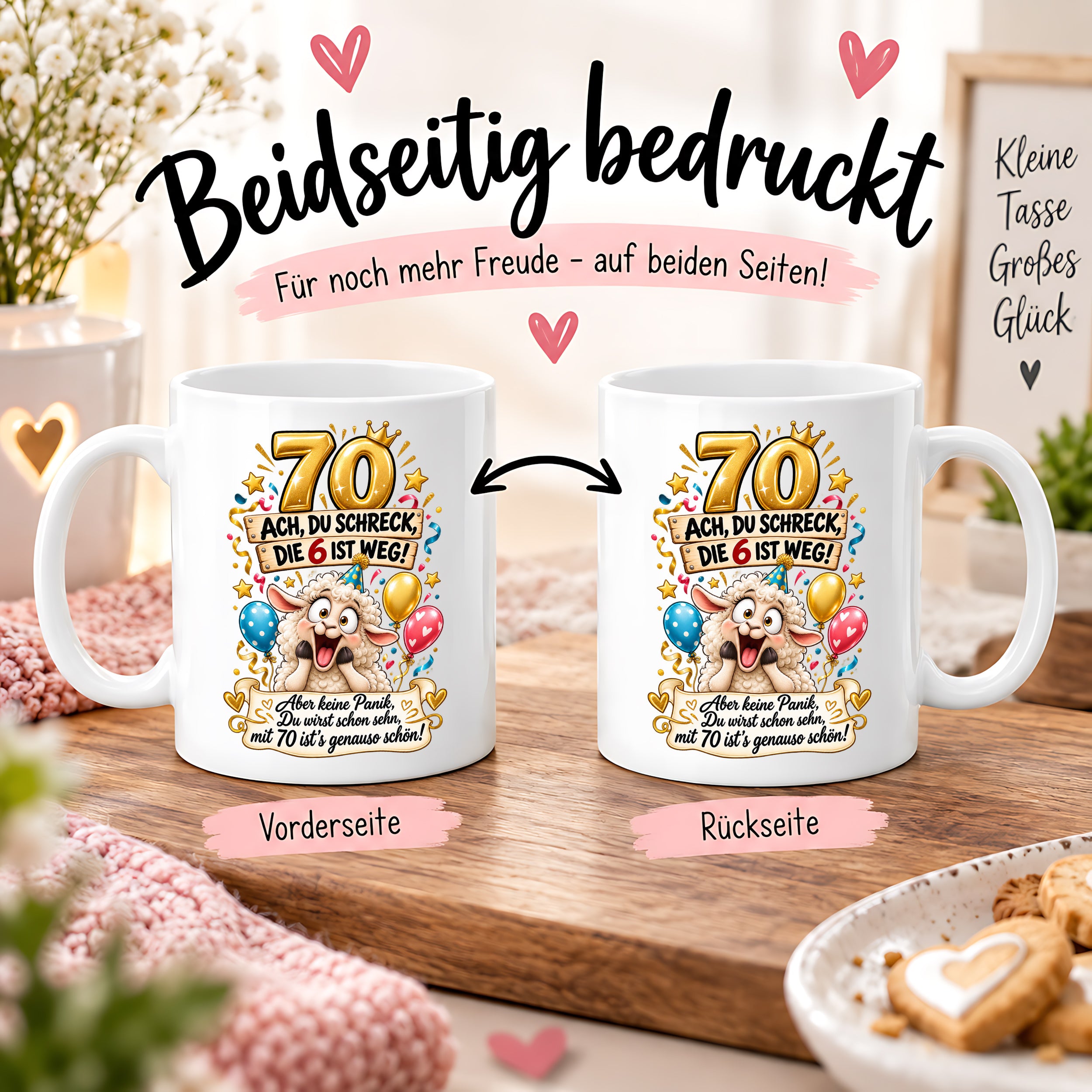 Tasse 70 Geburtstag Ach du Schreck lustiger Spruch Hund Geschenk für Frauen Männer Geburtstagsparty Kaffeetasse 330 ml