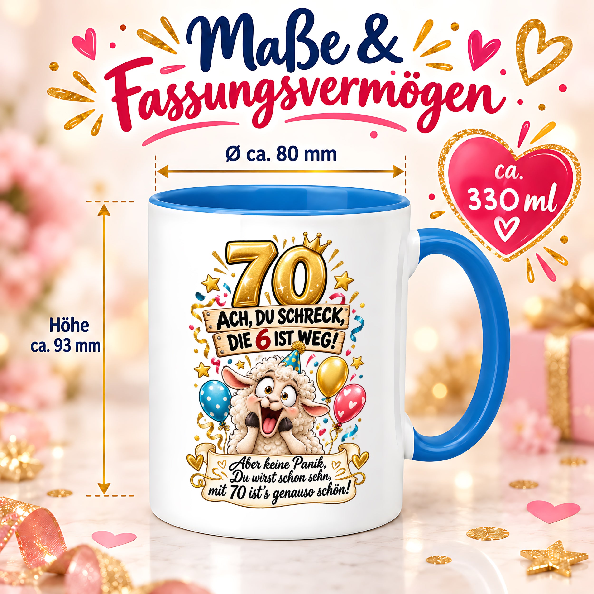 Tasse 70 Geburtstag Ach du Schreck lustiger Spruch Hund Geschenk für Frauen Männer Geburtstagsparty Kaffeetasse 330 ml