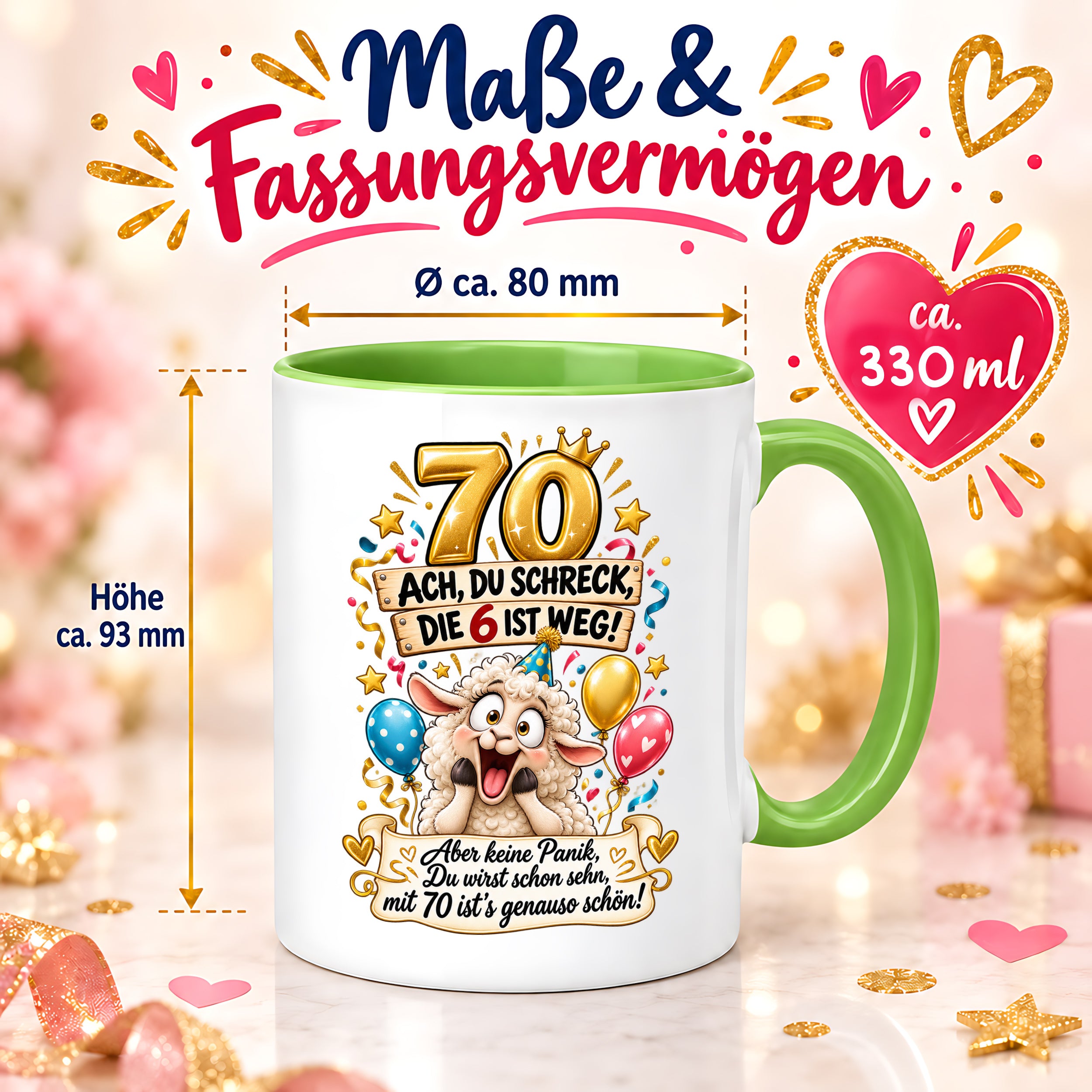 Tasse 70 Geburtstag Ach du Schreck lustiger Spruch Hund Geschenk für Frauen Männer Geburtstagsparty Kaffeetasse 330 ml