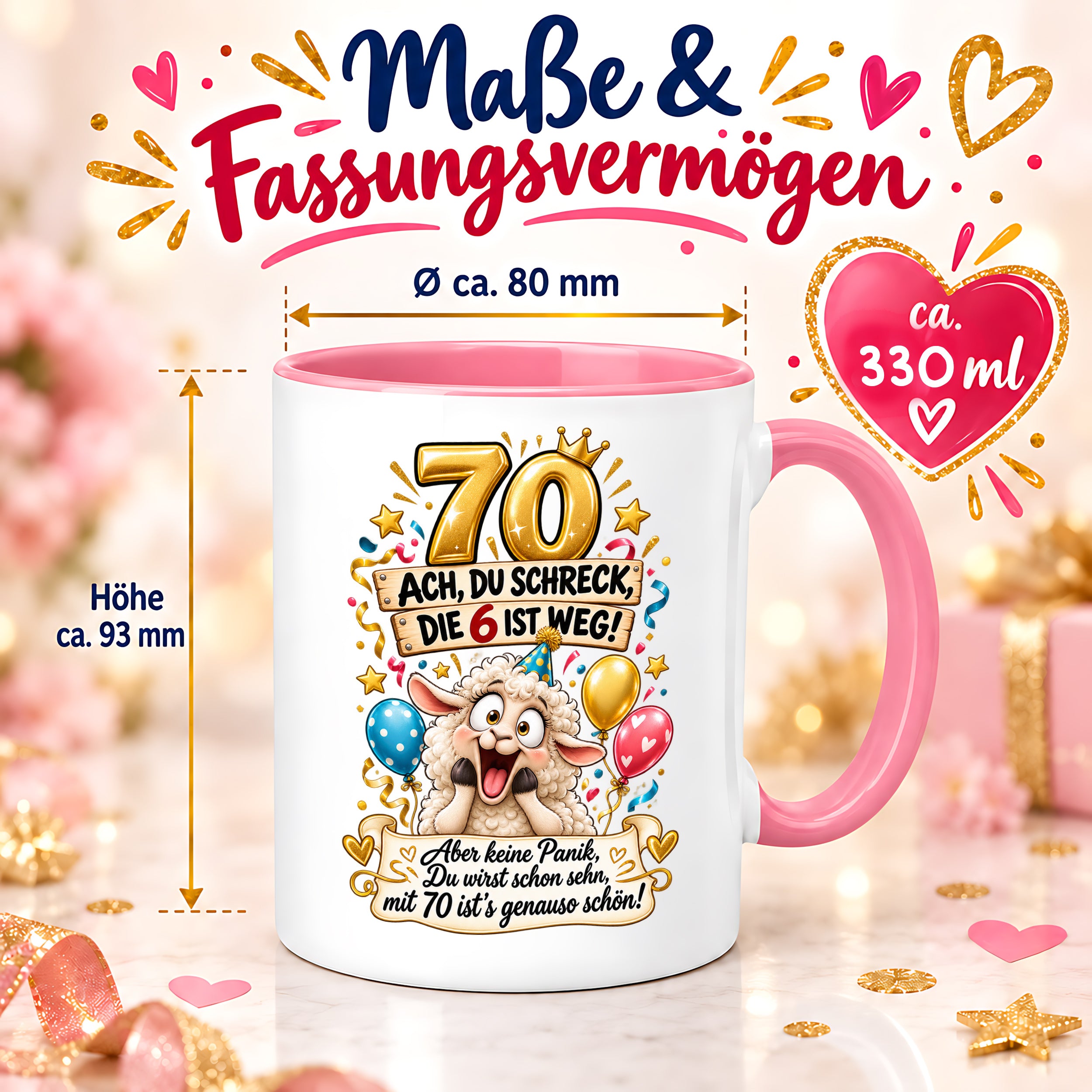 Tasse 70 Geburtstag Ach du Schreck lustiger Spruch Hund Geschenk für Frauen Männer Geburtstagsparty Kaffeetasse 330 ml