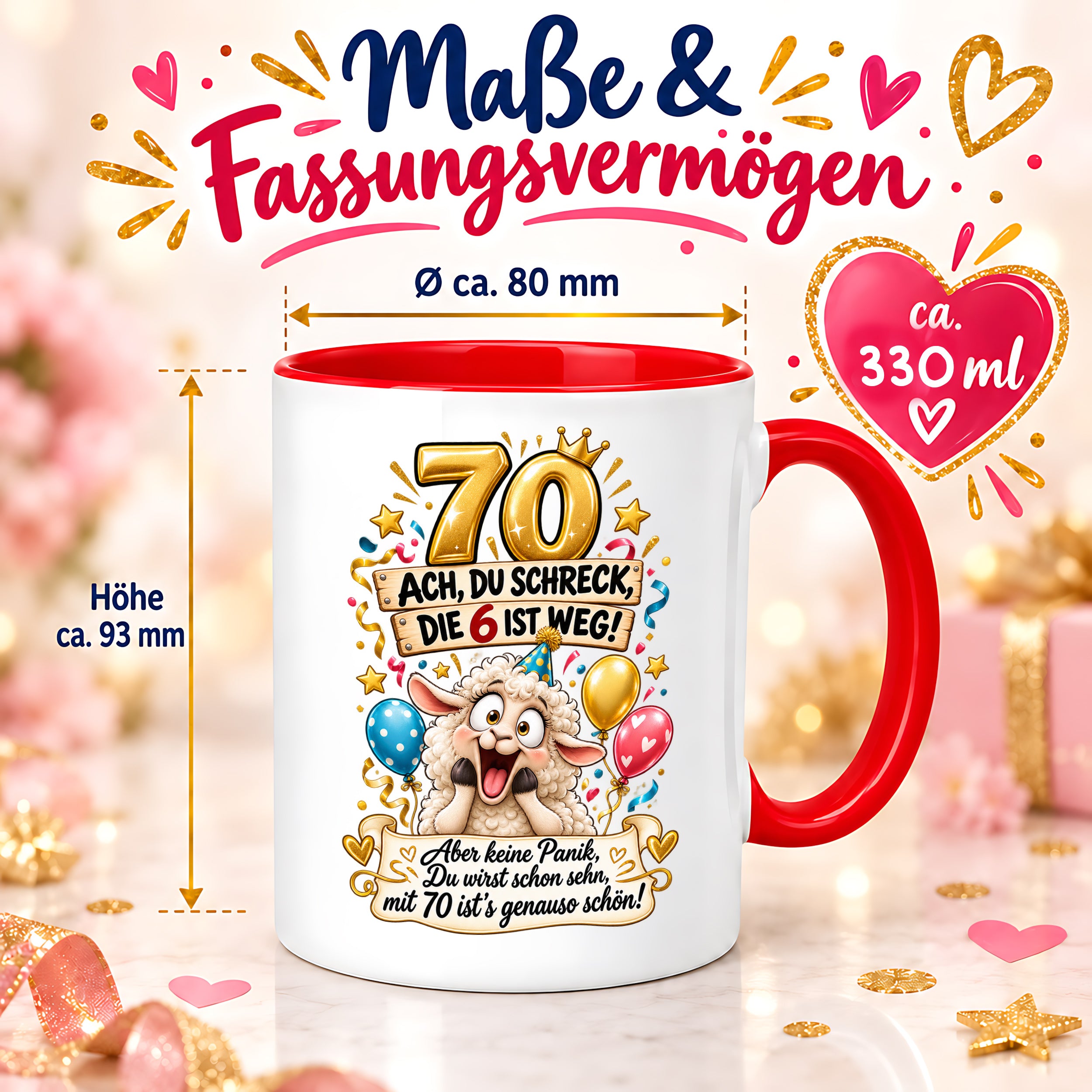 Tasse 70 Geburtstag Ach du Schreck lustiger Spruch Hund Geschenk für Frauen Männer Geburtstagsparty Kaffeetasse 330 ml