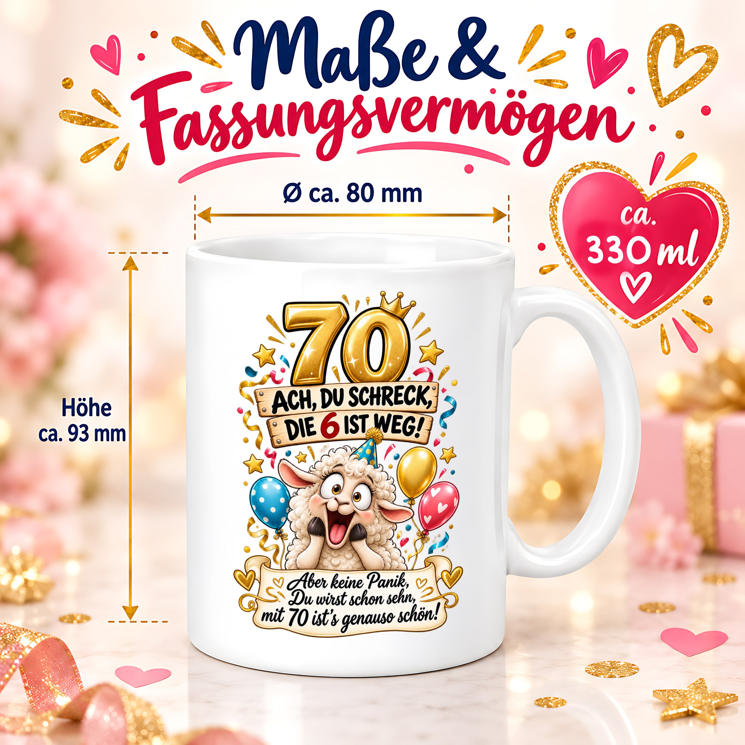 Tasse 70 Geburtstag Ach du Schreck lustiger Spruch Hund Geschenk für Frauen Männer Geburtstagsparty Kaffeetasse 330 ml