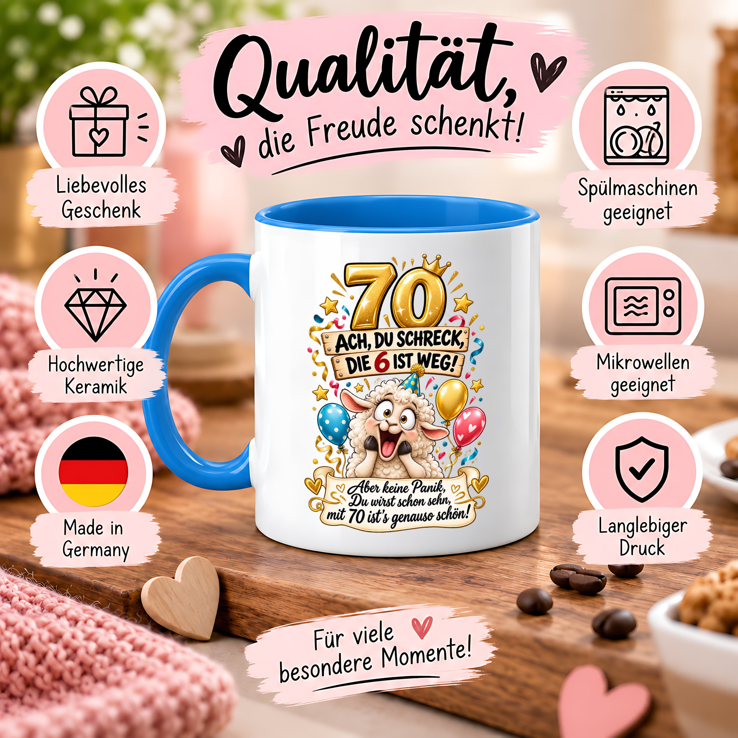 Tasse 70 Geburtstag Ach du Schreck lustiger Spruch Hund Geschenk für Frauen Männer Geburtstagsparty Kaffeetasse 330 ml