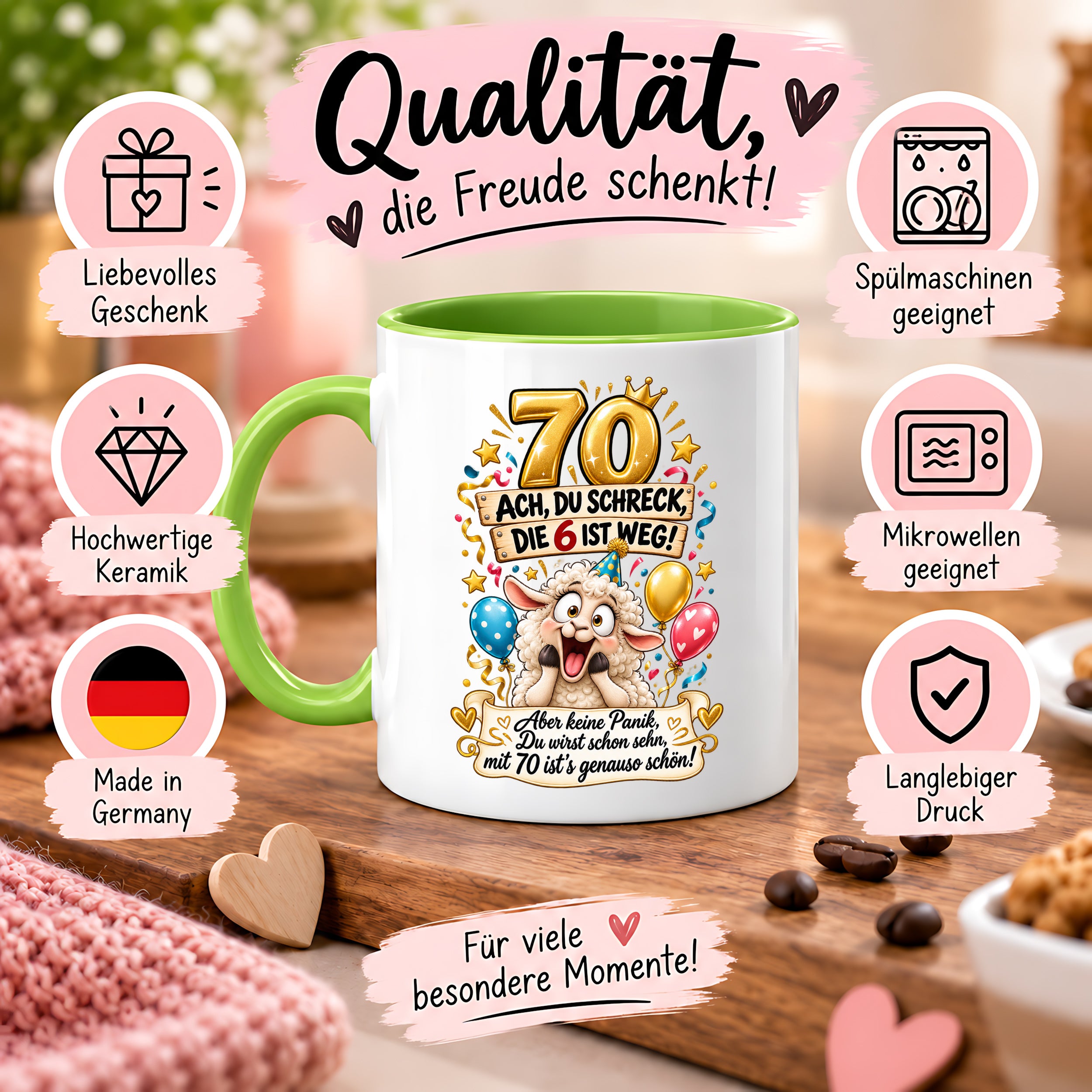 Tasse 70 Geburtstag Ach du Schreck lustiger Spruch Hund Geschenk für Frauen Männer Geburtstagsparty Kaffeetasse 330 ml