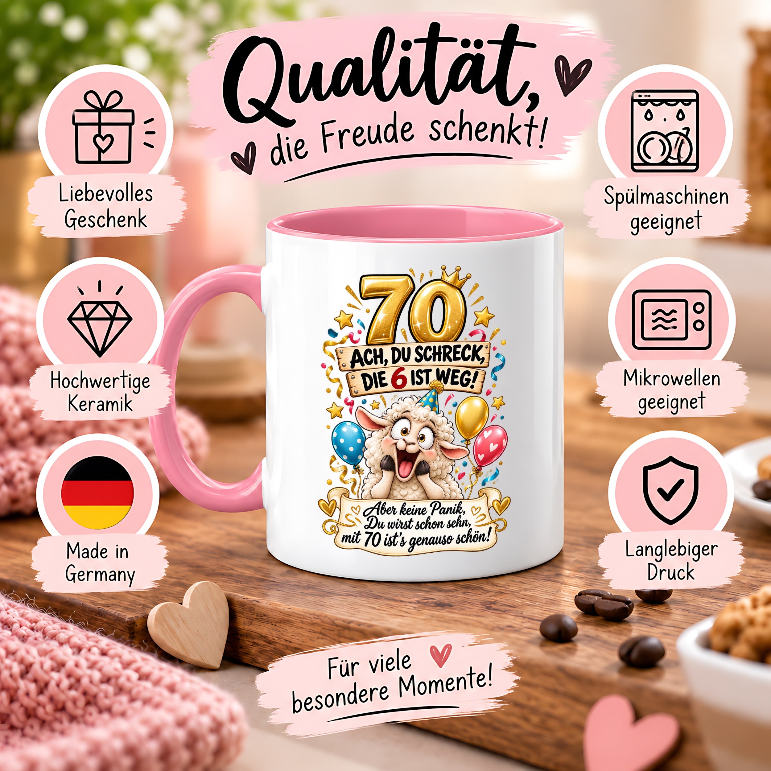 Tasse 70 Geburtstag Ach du Schreck lustiger Spruch Hund Geschenk für Frauen Männer Geburtstagsparty Kaffeetasse 330 ml