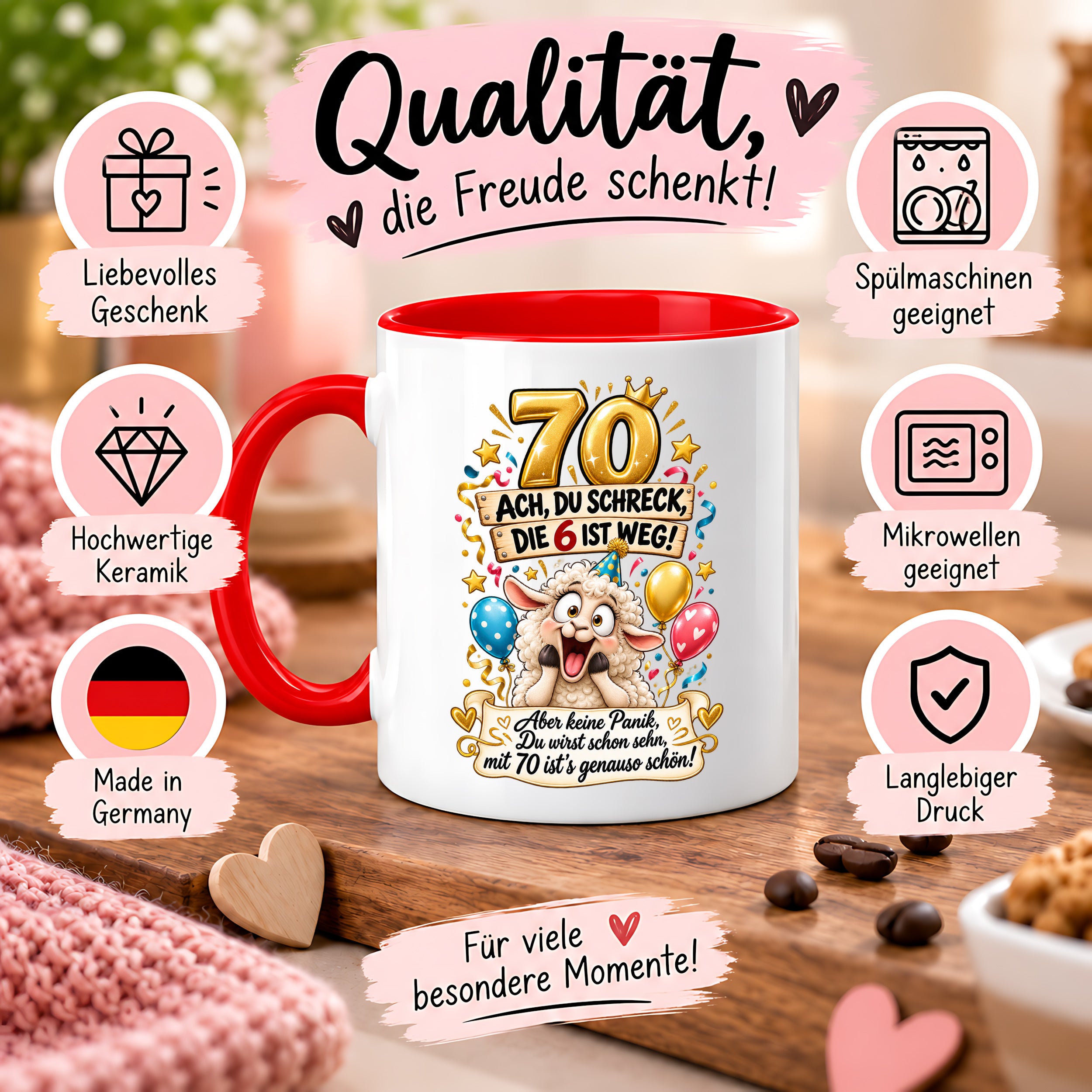 Tasse 70 Geburtstag Ach du Schreck lustiger Spruch Hund Geschenk für Frauen Männer Geburtstagsparty Kaffeetasse 330 ml