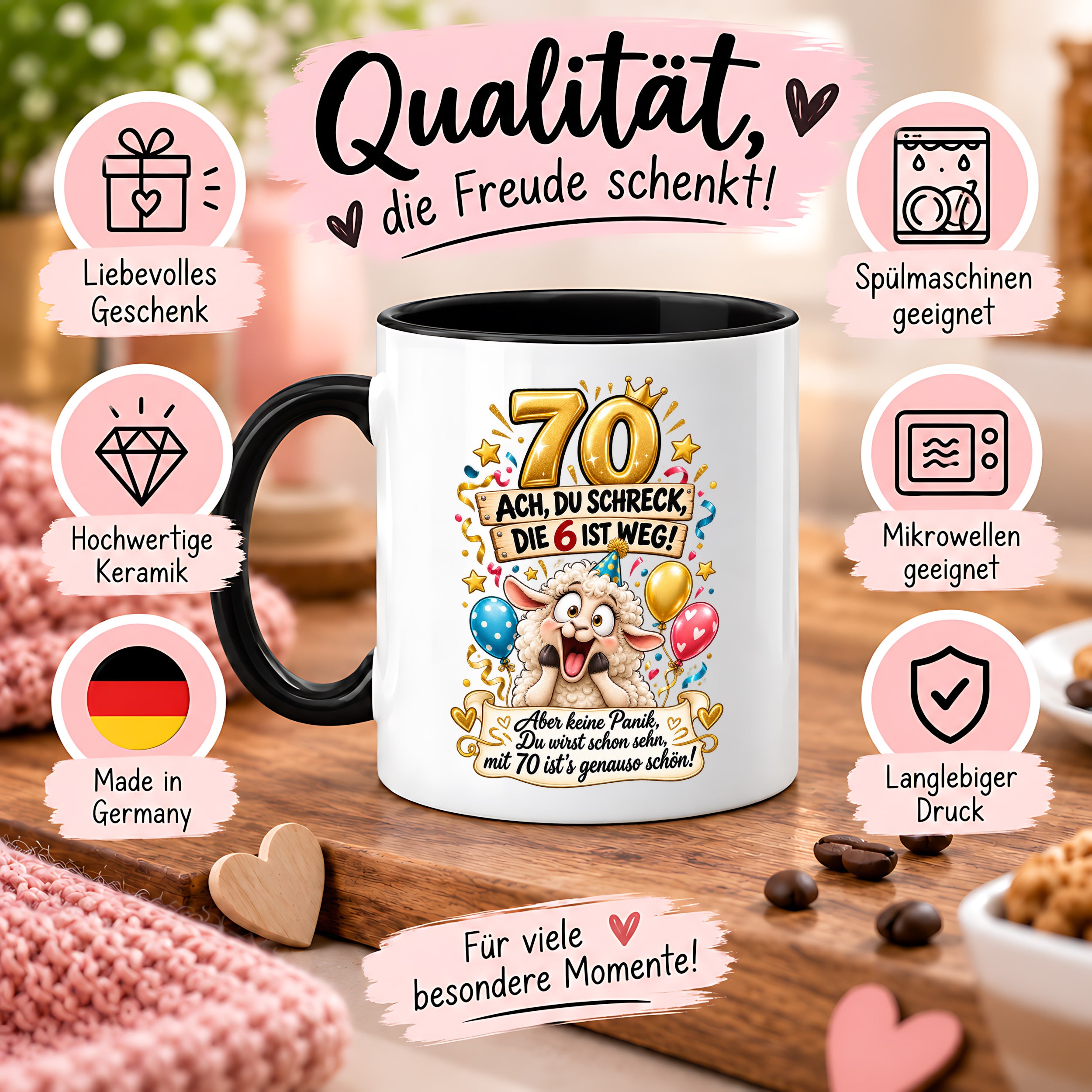 Tasse 70 Geburtstag Ach du Schreck lustiger Spruch Hund Geschenk für Frauen Männer Geburtstagsparty Kaffeetasse 330 ml