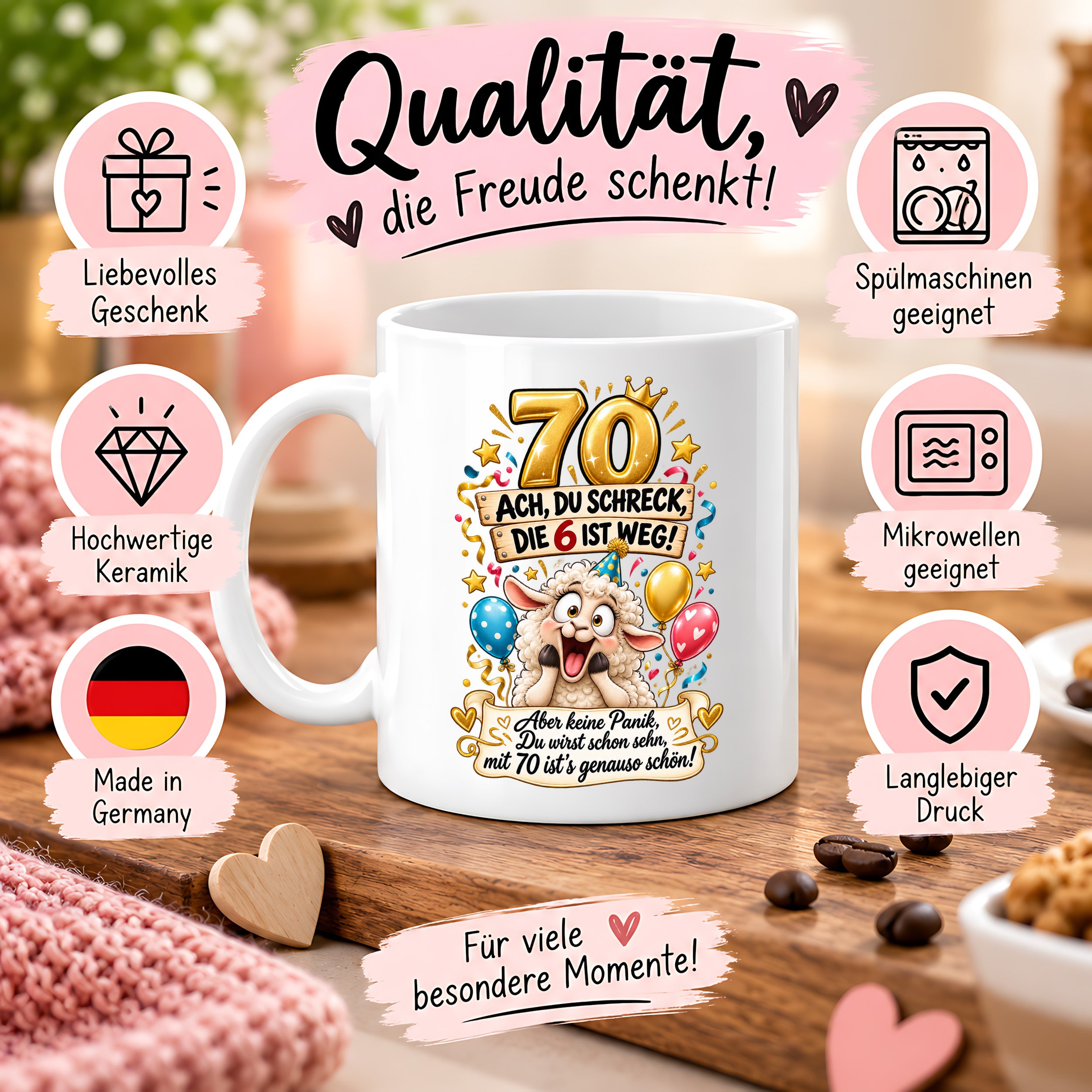 Tasse 70 Geburtstag Ach du Schreck lustiger Spruch Hund Geschenk für Frauen Männer Geburtstagsparty Kaffeetasse 330 ml