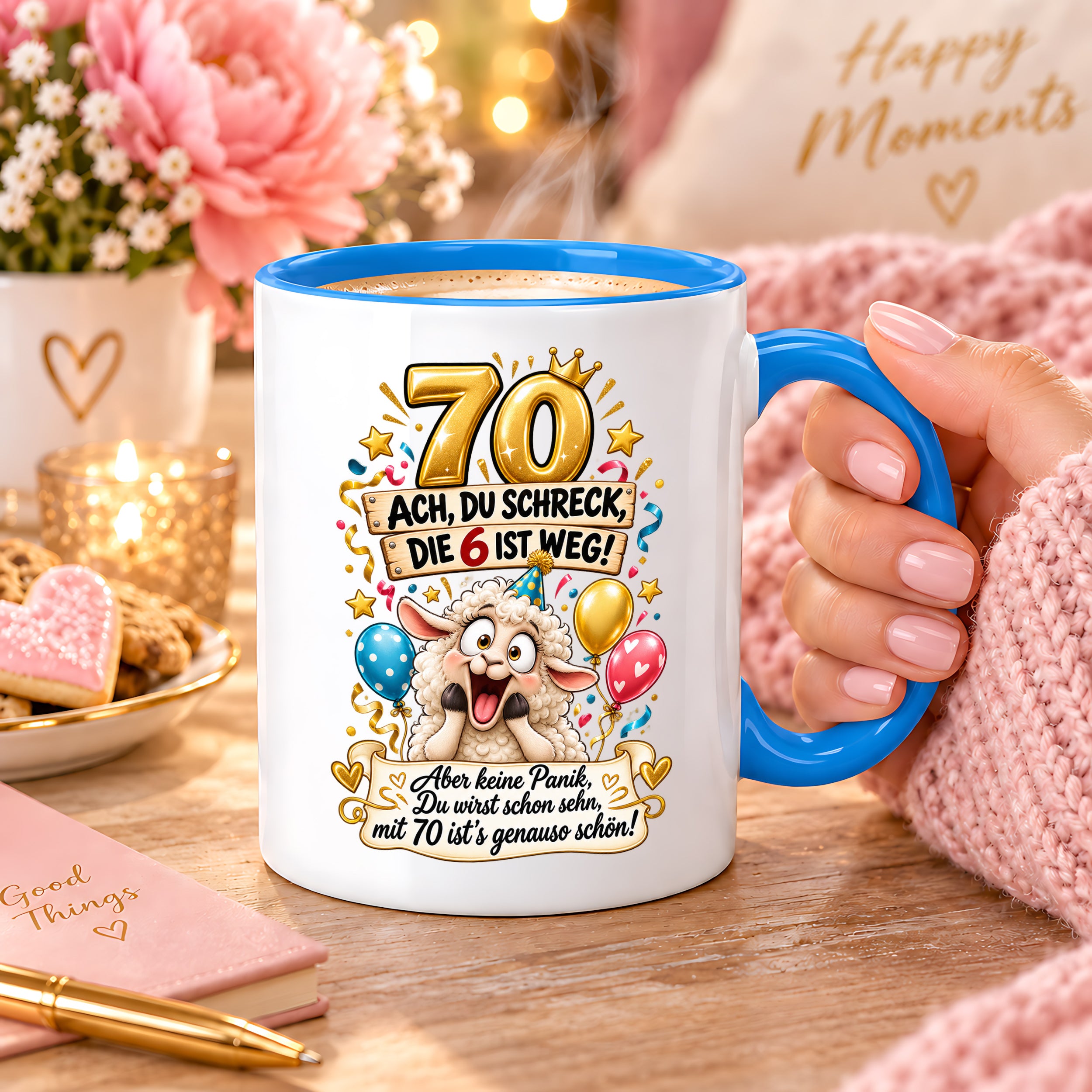 Tasse 70 Geburtstag Ach du Schreck lustiger Spruch Hund Geschenk für Frauen Männer Geburtstagsparty Kaffeetasse 330 ml