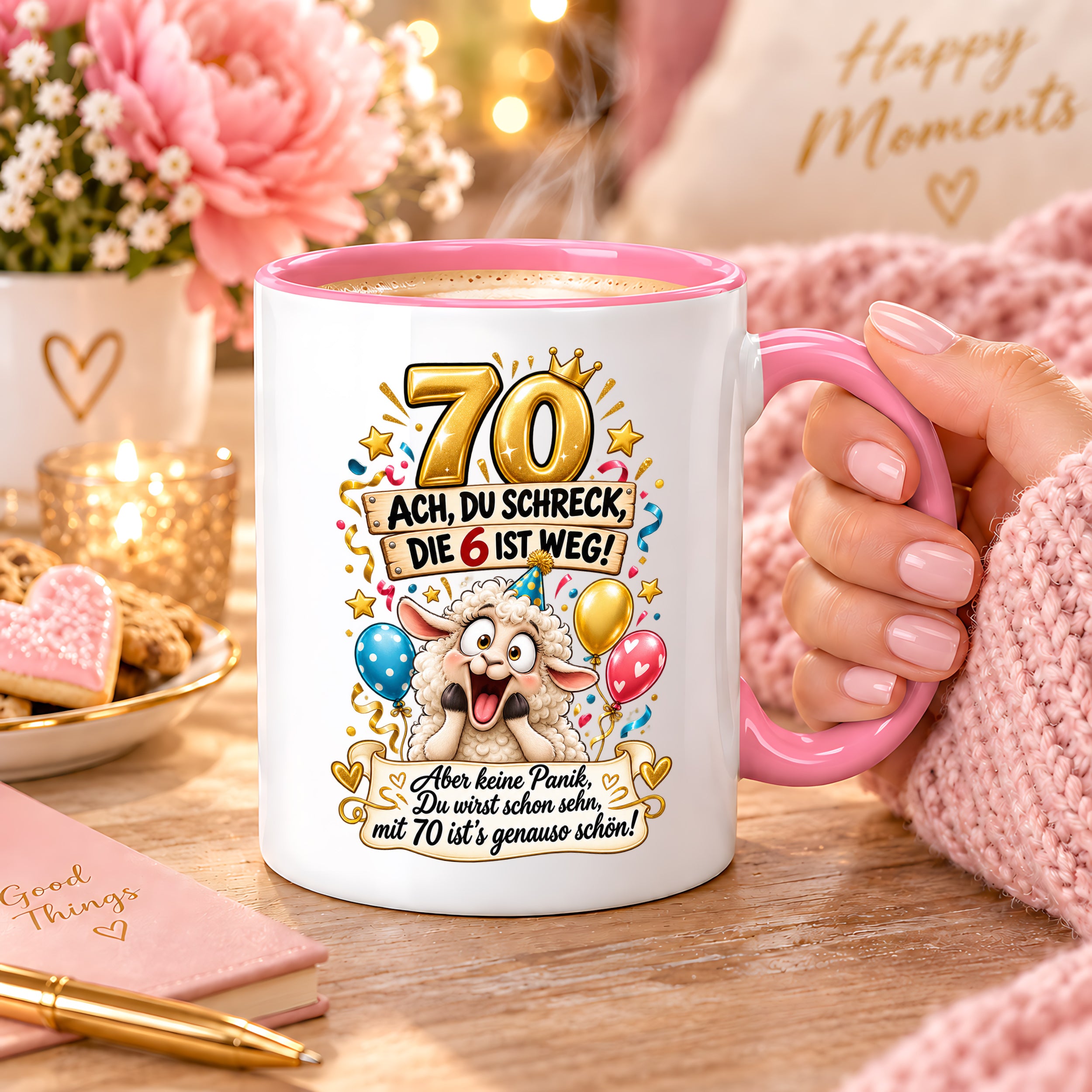 Tasse 70 Geburtstag Ach du Schreck lustiger Spruch Hund Geschenk für Frauen Männer Geburtstagsparty Kaffeetasse 330 ml