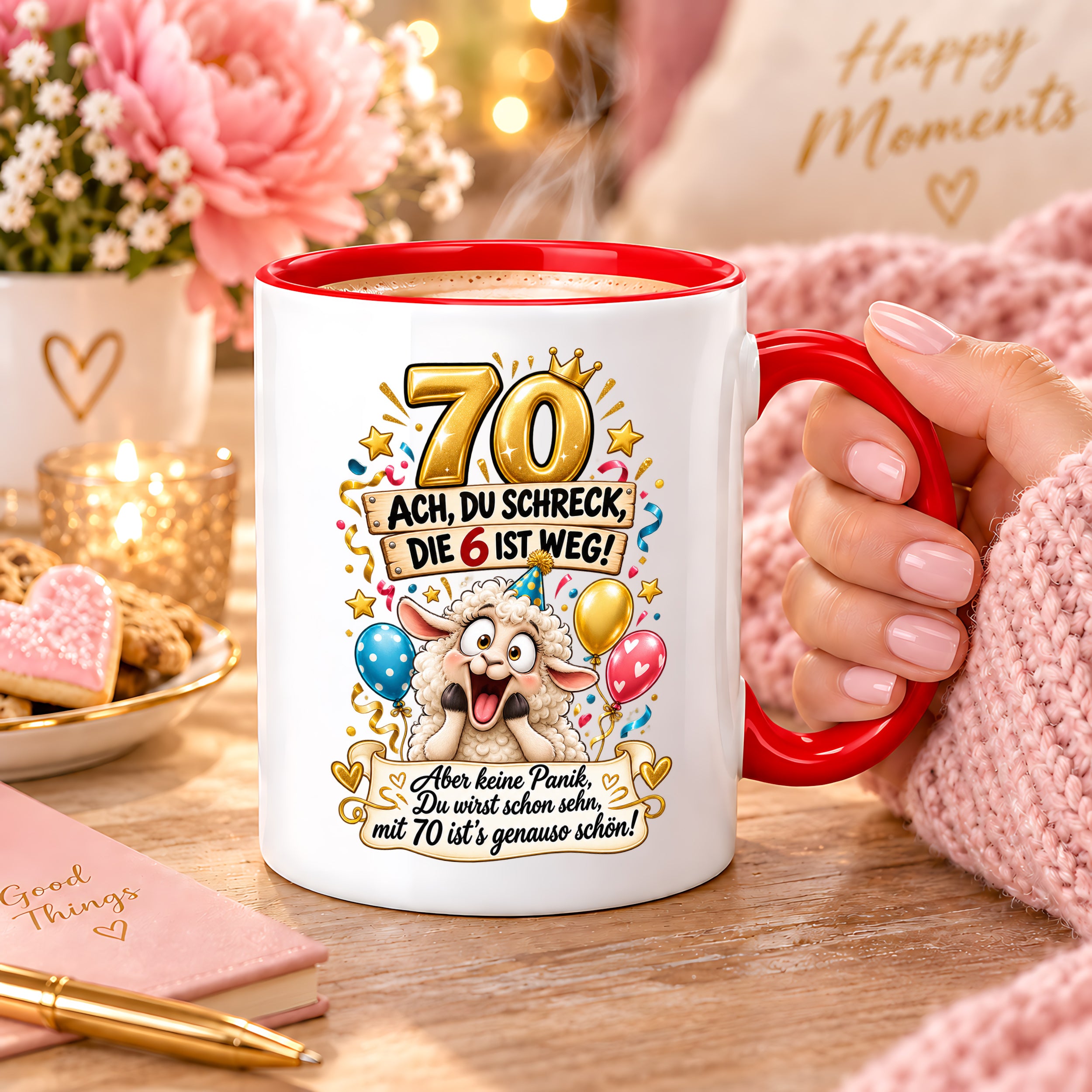 Tasse 70 Geburtstag Ach du Schreck lustiger Spruch Hund Geschenk für Frauen Männer Geburtstagsparty Kaffeetasse 330 ml