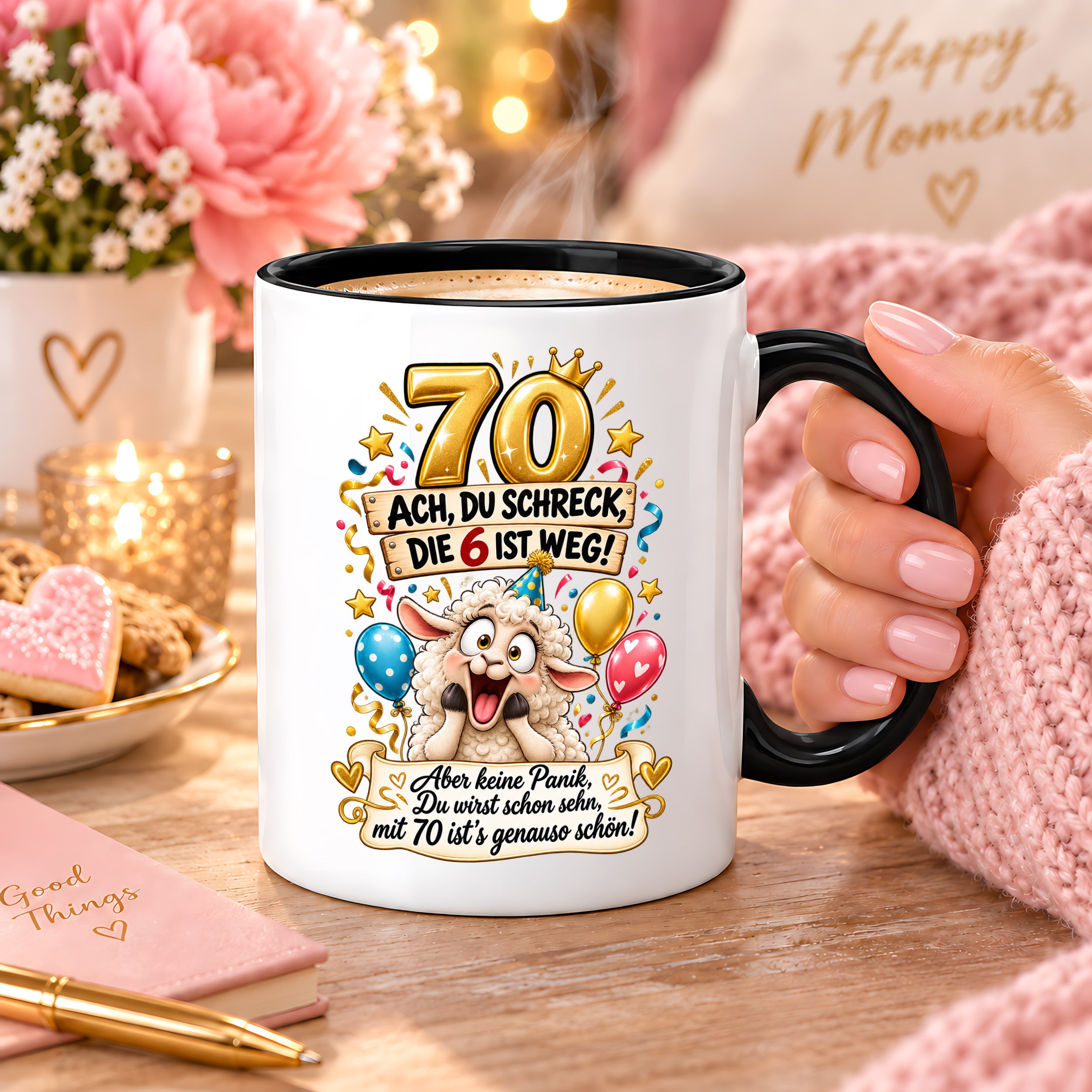 Tasse 70 Geburtstag Ach du Schreck lustiger Spruch Hund Geschenk für Frauen Männer Geburtstagsparty Kaffeetasse 330 ml