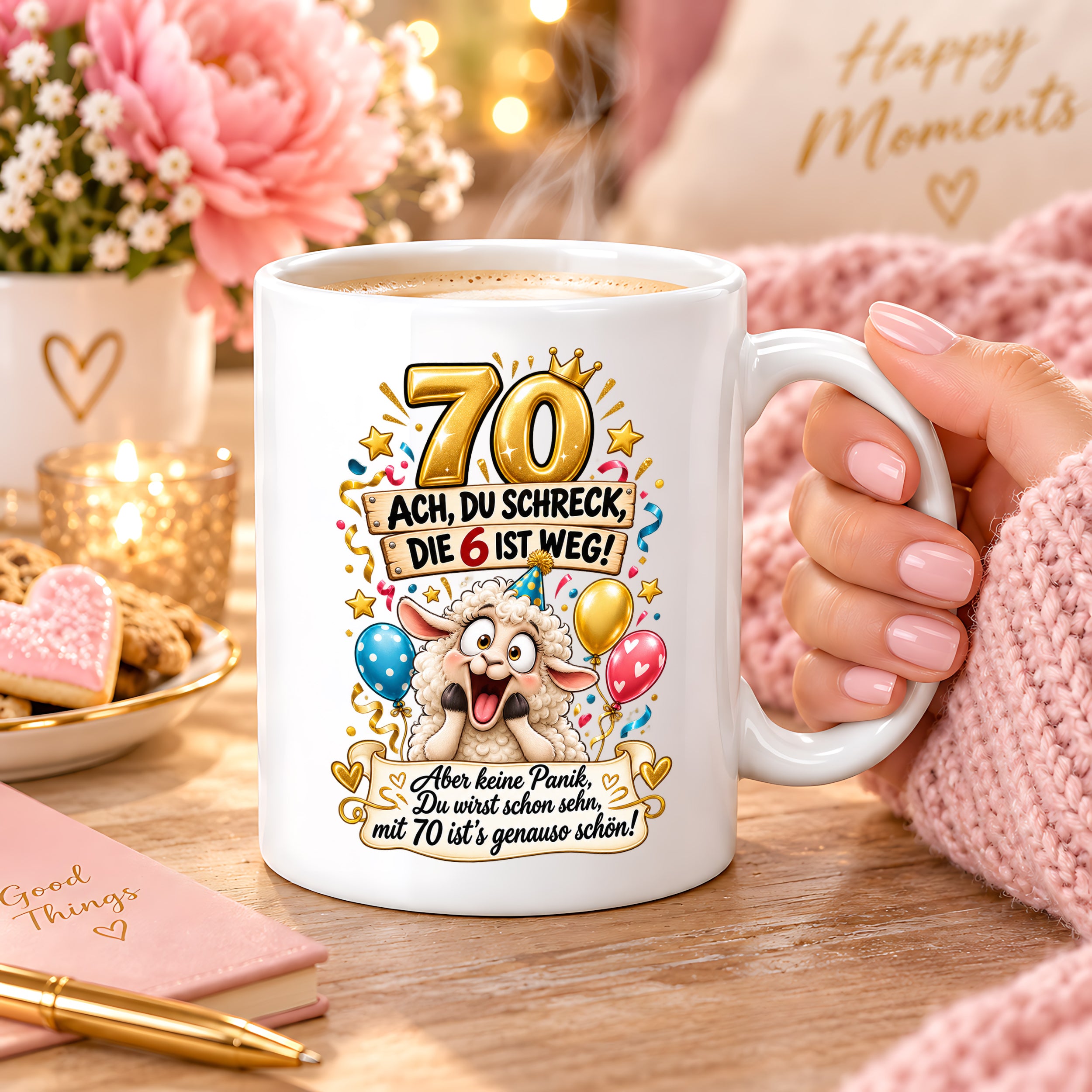 Tasse 70 Geburtstag Ach du Schreck lustiger Spruch Hund Geschenk für Frauen Männer Geburtstagsparty Kaffeetasse 330 ml