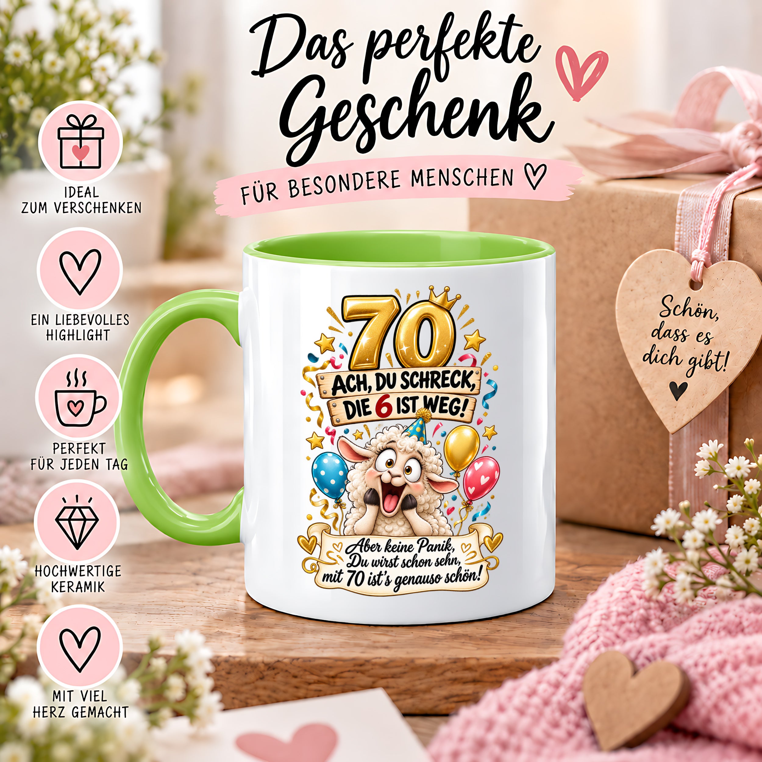 Tasse 70 Geburtstag Ach du Schreck lustiger Spruch Hund Geschenk für Frauen Männer Geburtstagsparty Kaffeetasse 330 ml