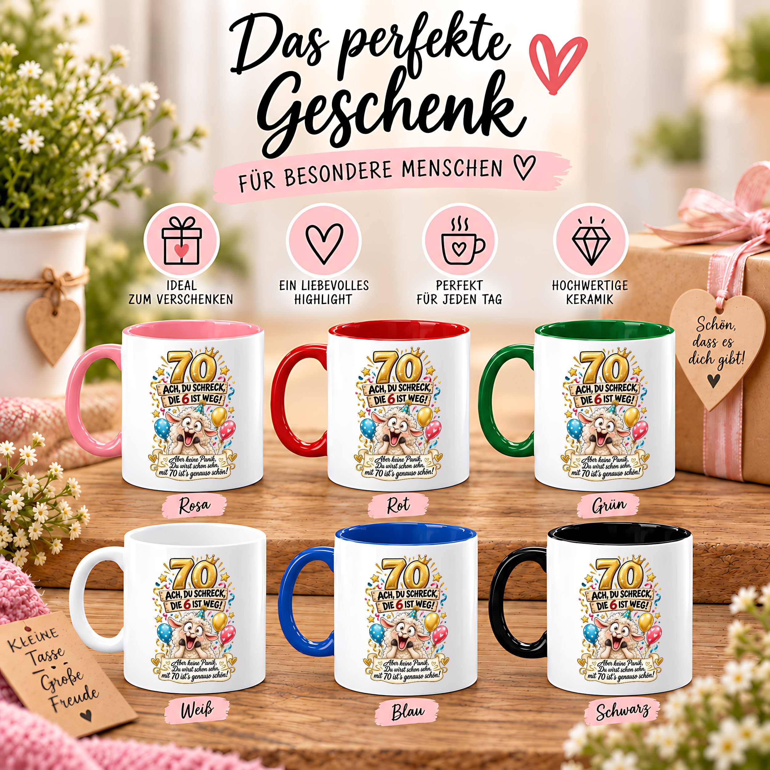 Tasse 70 Geburtstag Ach du Schreck lustiger Spruch Hund Geschenk für Frauen Männer Geburtstagsparty Kaffeetasse 330 ml