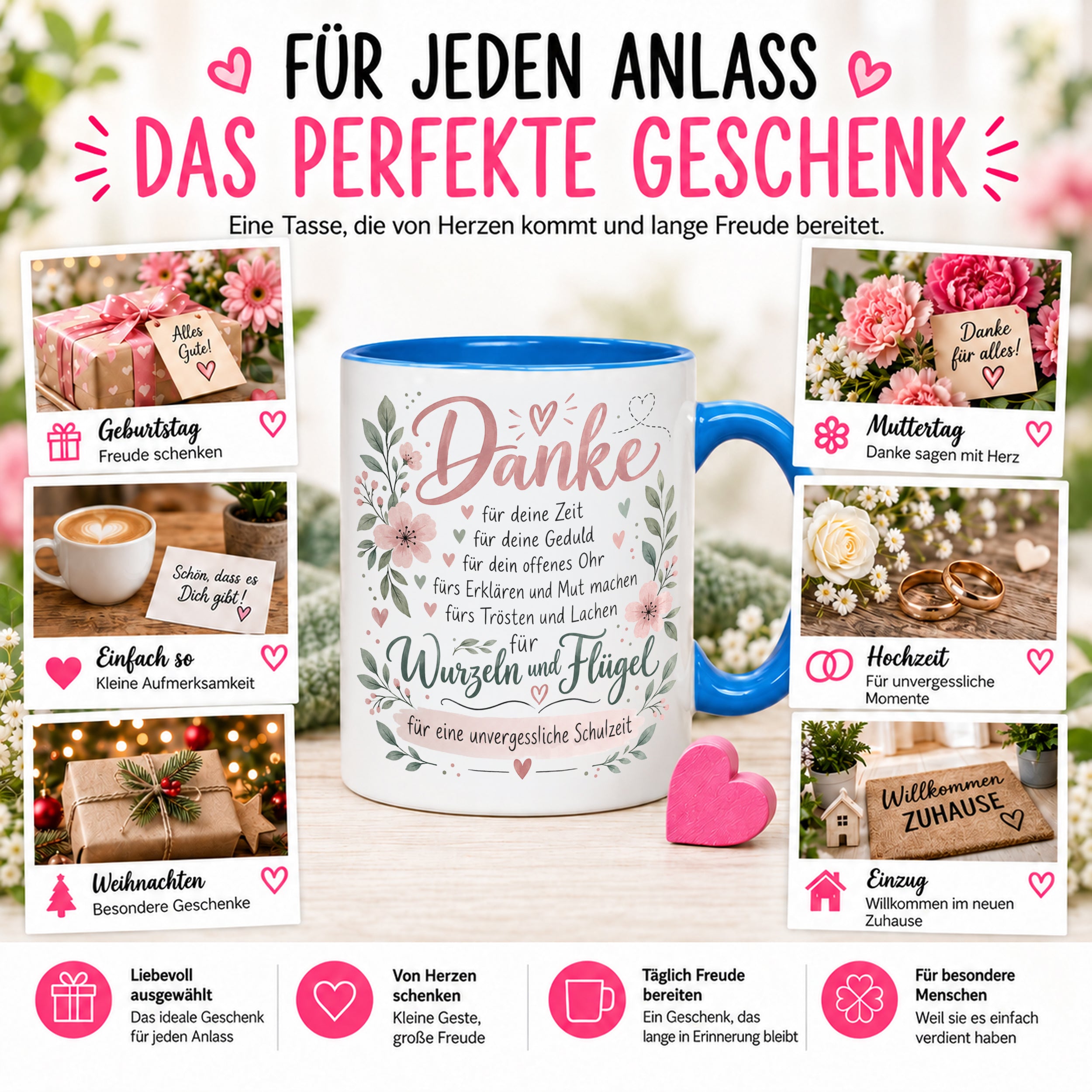 Danke Lehrerin Lehrer Tasse 330 ml Abschiedsgeschenk Schule Schuljahresende Dankeschön Keramiktasse mit Spruch