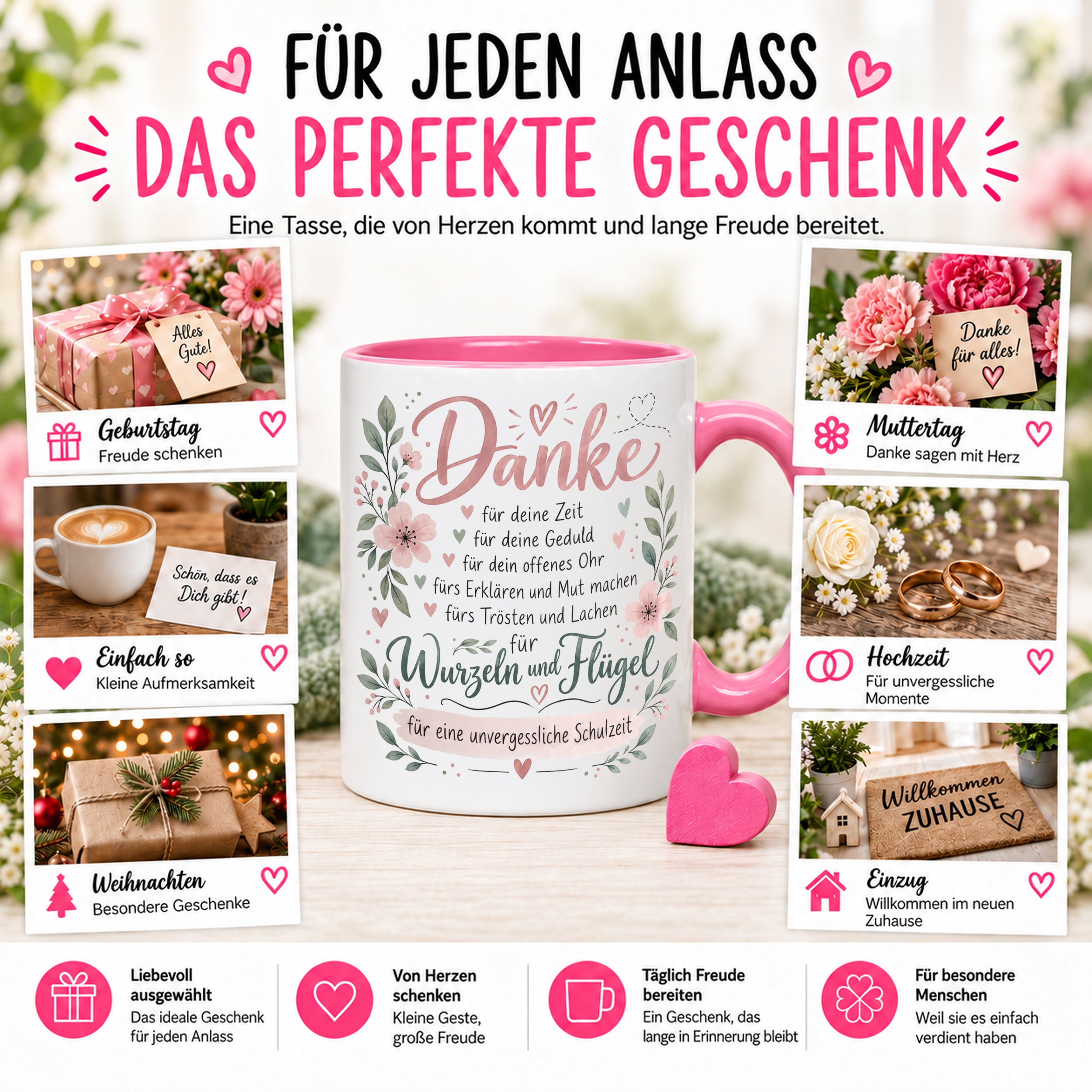 Danke Lehrerin Lehrer Tasse 330 ml Abschiedsgeschenk Schule Schuljahresende Dankeschön Keramiktasse mit Spruch