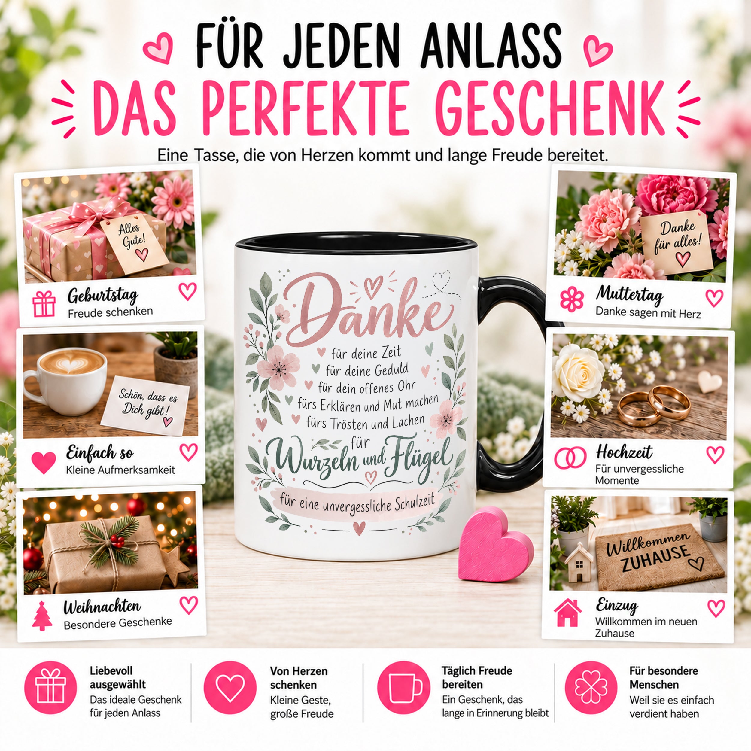 Danke Lehrerin Lehrer Tasse 330 ml Abschiedsgeschenk Schule Schuljahresende Dankeschön Keramiktasse mit Spruch