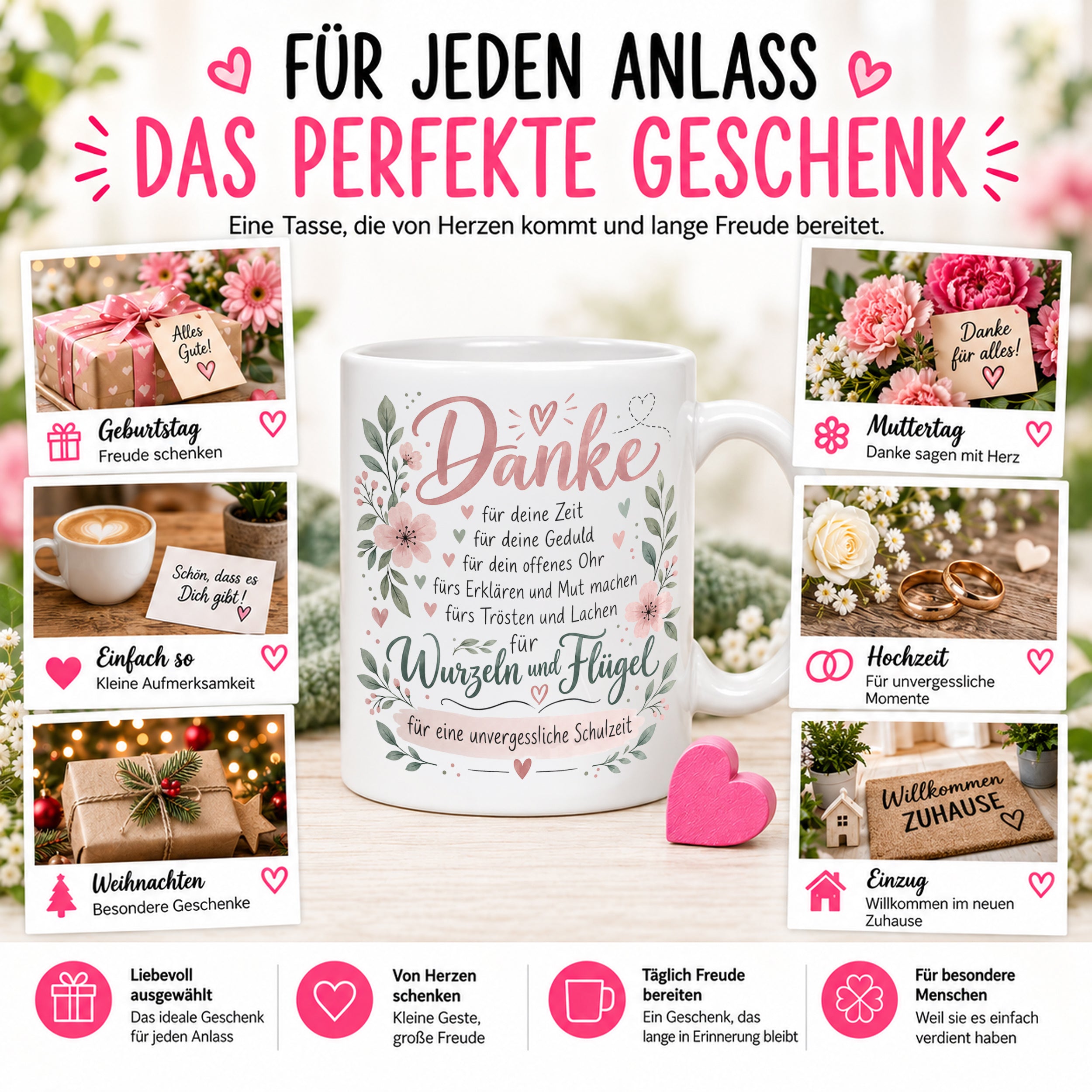 Danke Lehrerin Lehrer Tasse 330 ml Abschiedsgeschenk Schule Schuljahresende Dankeschön Keramiktasse mit Spruch