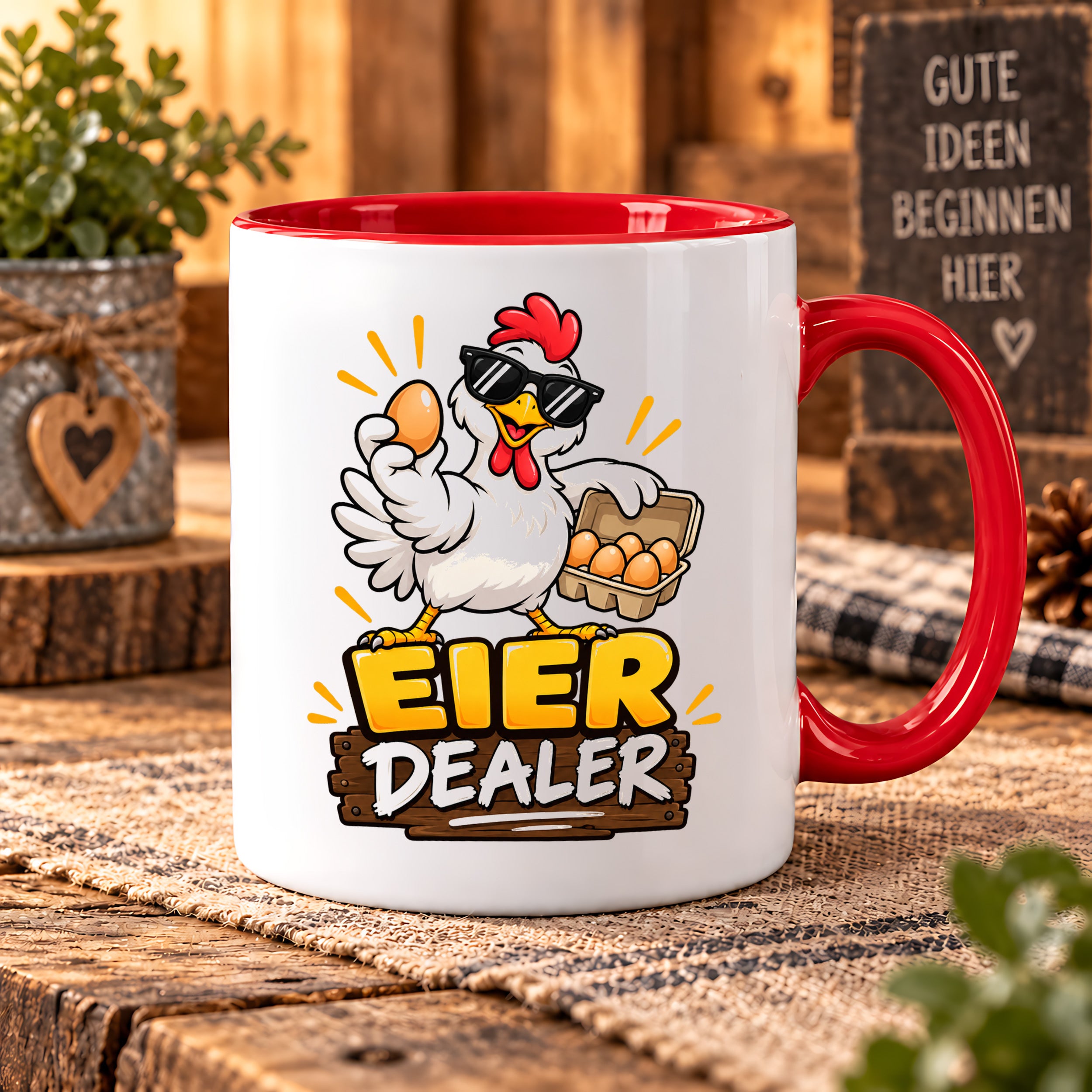 Eier Dealer Tasse Huhn Geschenk 330 ml lustige Keramiktasse für Hühnerhalter Geflügel Fans Geburtstag Weihnachten