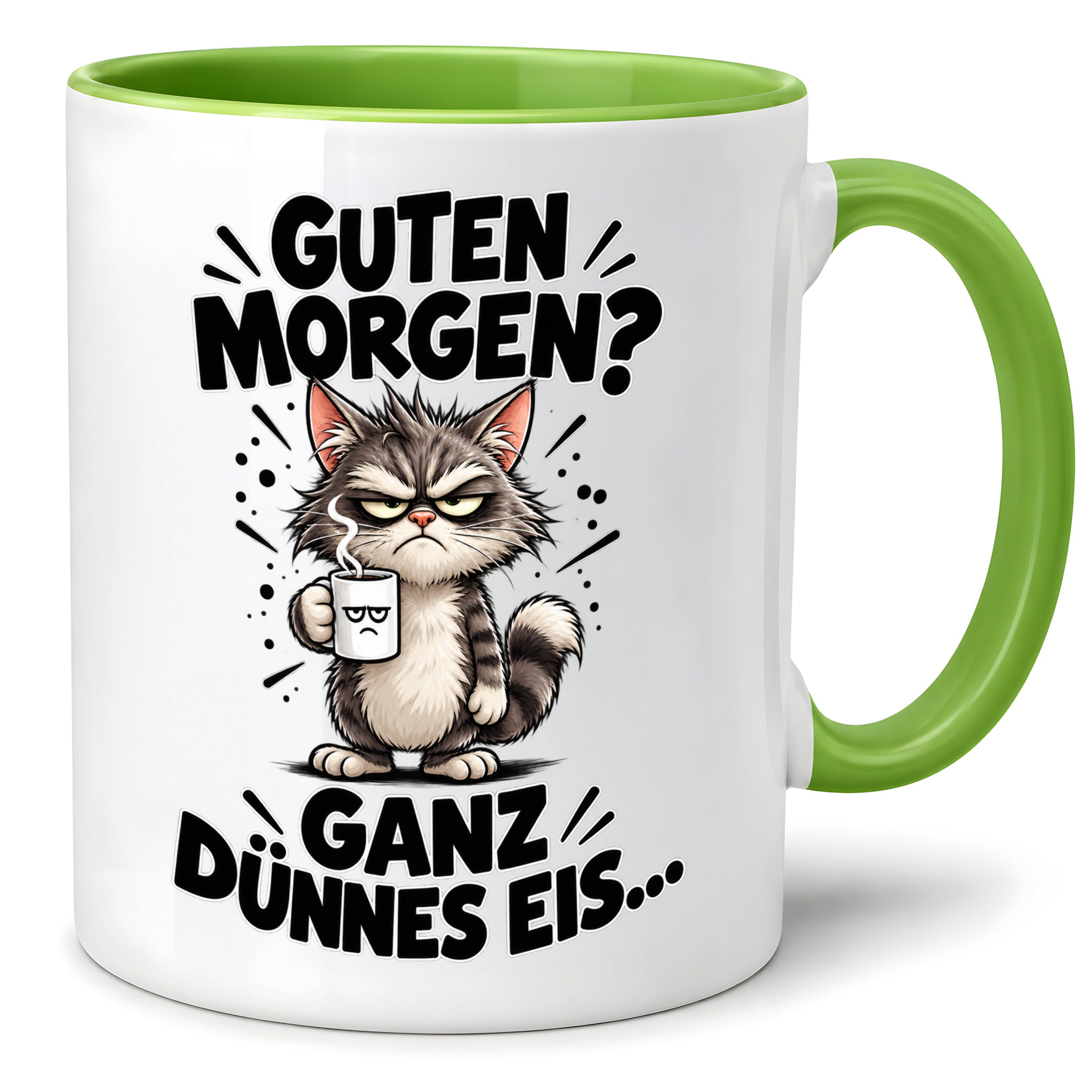 Tasse Guten Morgen Ganz dünnes Eis lustiger Katzen Spruch Morgenmuffel Geschenk Büro Kollegen Geburtstag 330 ml