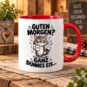 Tasse Guten Morgen Ganz dünnes Eis lustiger Katzen Spruch Morgenmuffel Geschenk Büro Kollegen Geburtstag 330 ml