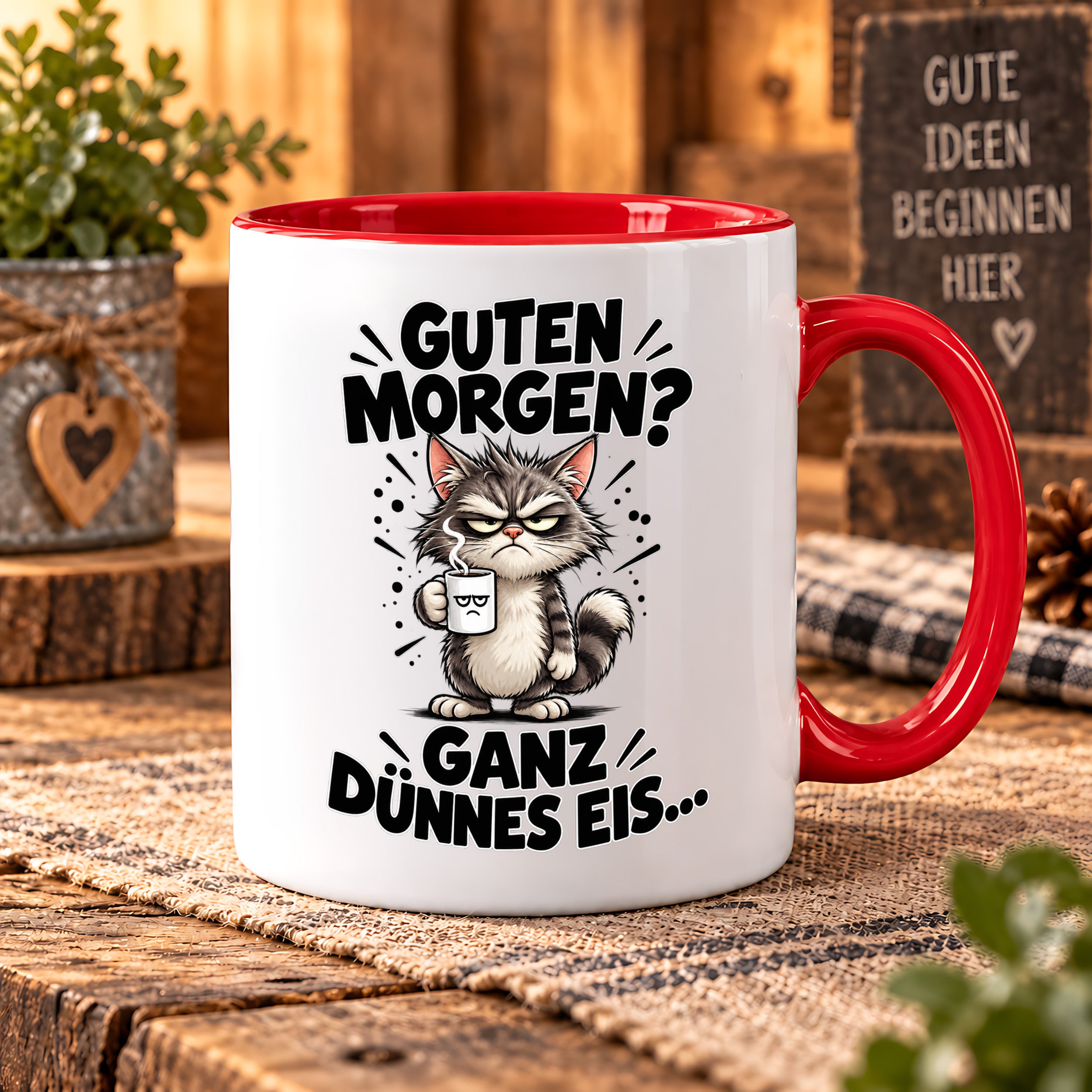Tasse Guten Morgen Ganz dünnes Eis lustiger Katzen Spruch Morgenmuffel Geschenk Büro Kollegen Geburtstag 330 ml