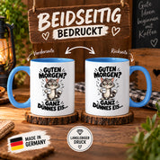 Tasse Guten Morgen Ganz dünnes Eis lustiger Katzen Spruch Morgenmuffel Geschenk Büro Kollegen Geburtstag 330 ml