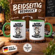 Tasse Guten Morgen Ganz dünnes Eis lustiger Katzen Spruch Morgenmuffel Geschenk Büro Kollegen Geburtstag 330 ml