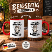Tasse Guten Morgen Ganz dünnes Eis lustiger Katzen Spruch Morgenmuffel Geschenk Büro Kollegen Geburtstag 330 ml