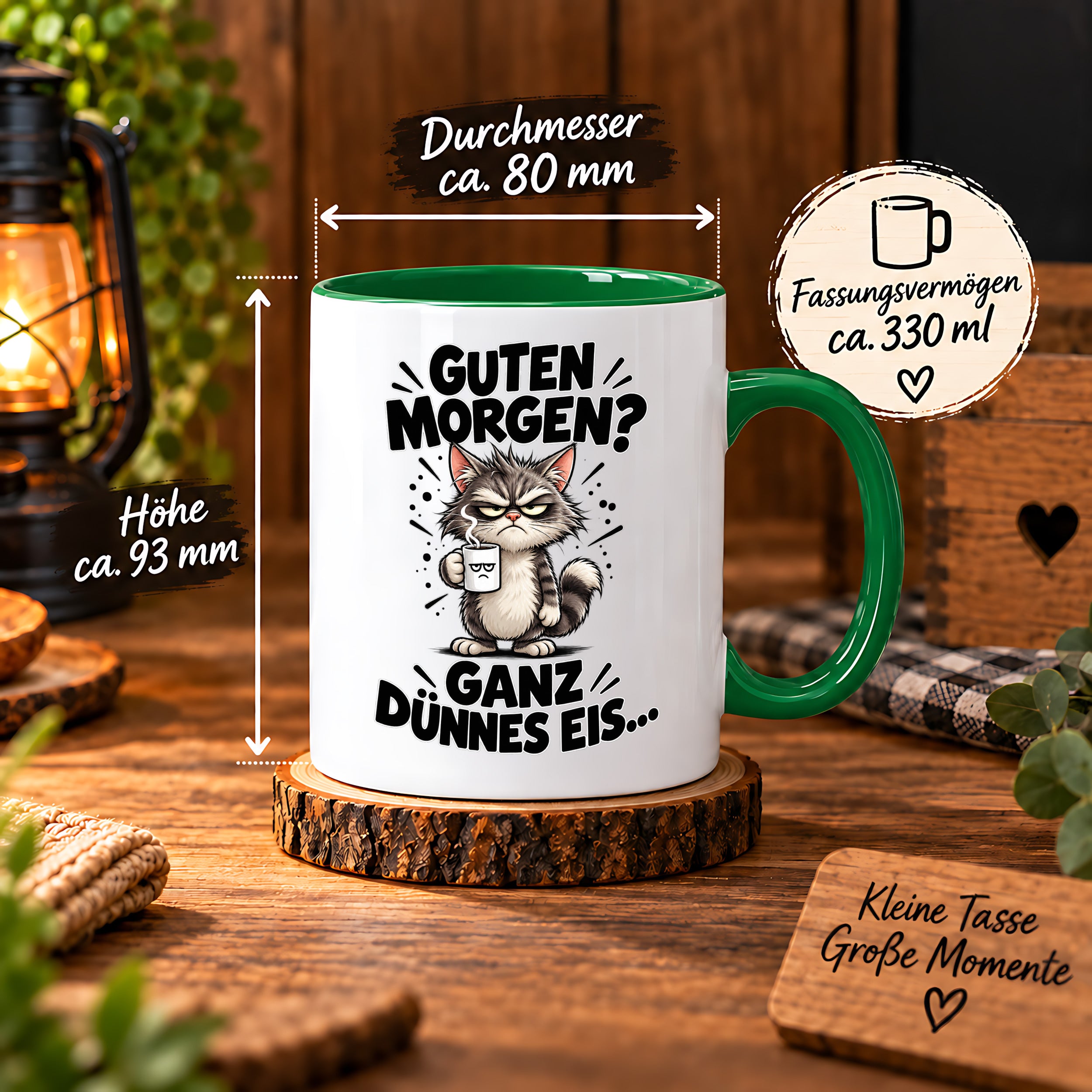 Tasse Guten Morgen Ganz dünnes Eis lustiger Katzen Spruch Morgenmuffel Geschenk Büro Kollegen Geburtstag 330 ml