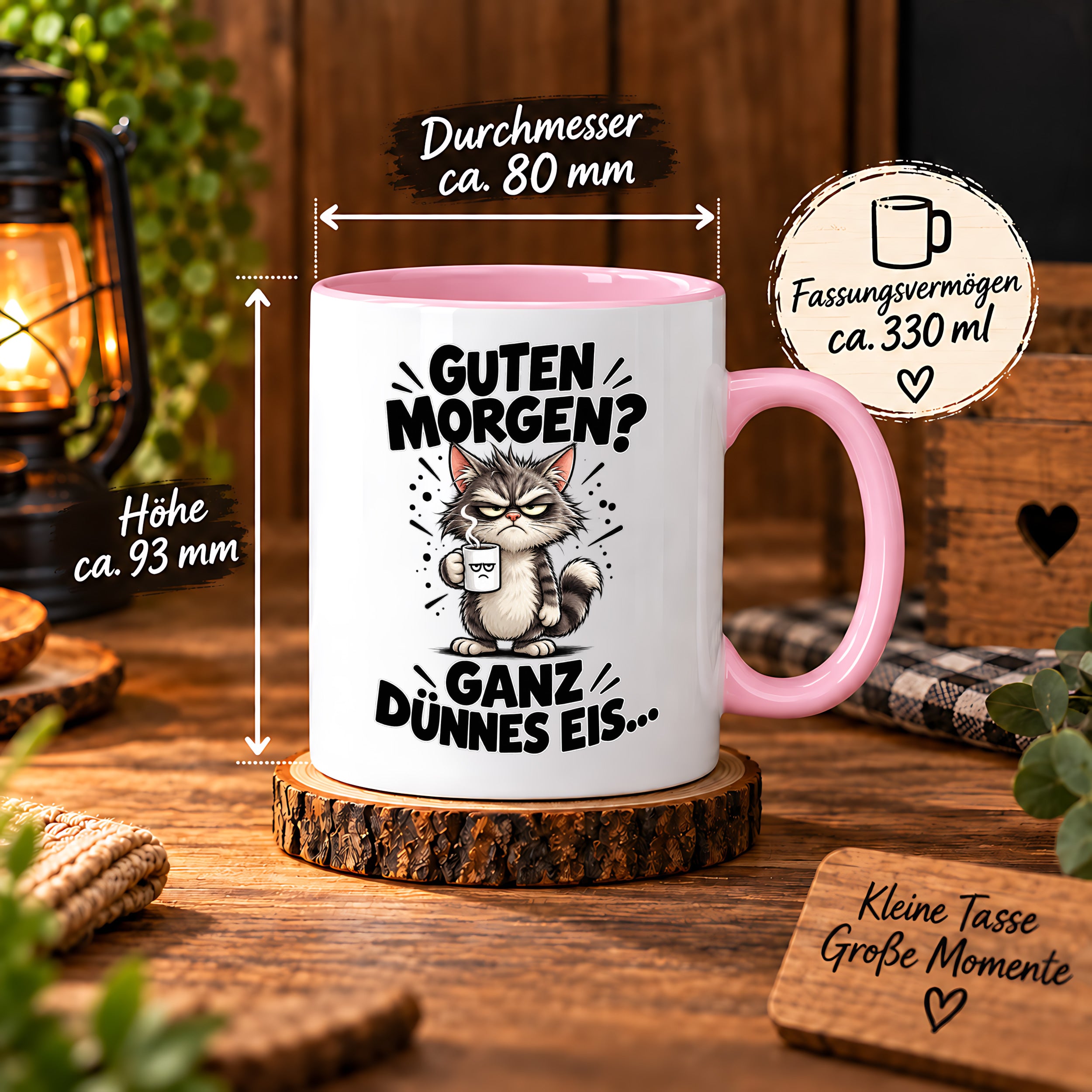 Tasse Guten Morgen Ganz dünnes Eis lustiger Katzen Spruch Morgenmuffel Geschenk Büro Kollegen Geburtstag 330 ml