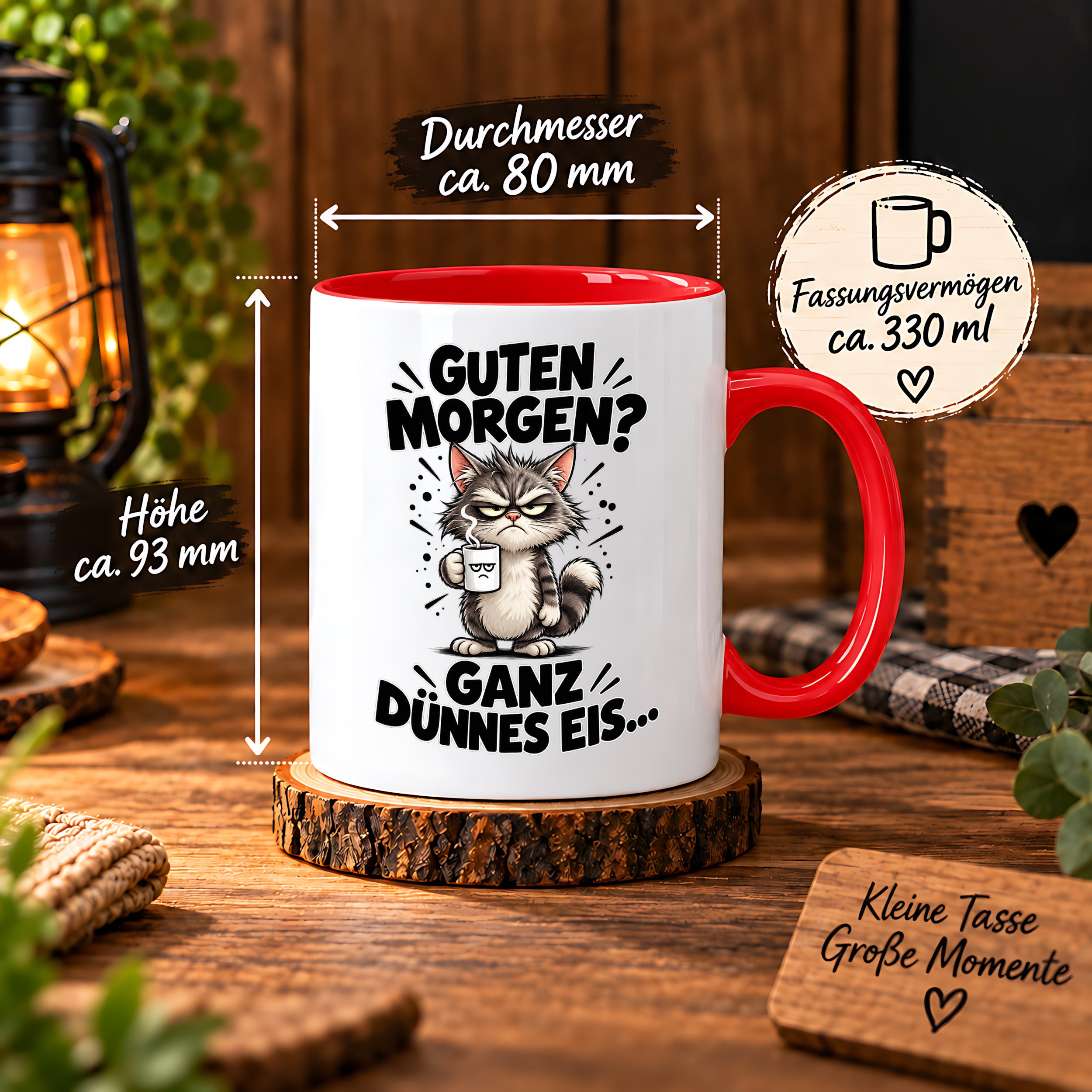 Tasse Guten Morgen Ganz dünnes Eis lustiger Katzen Spruch Morgenmuffel Geschenk Büro Kollegen Geburtstag 330 ml