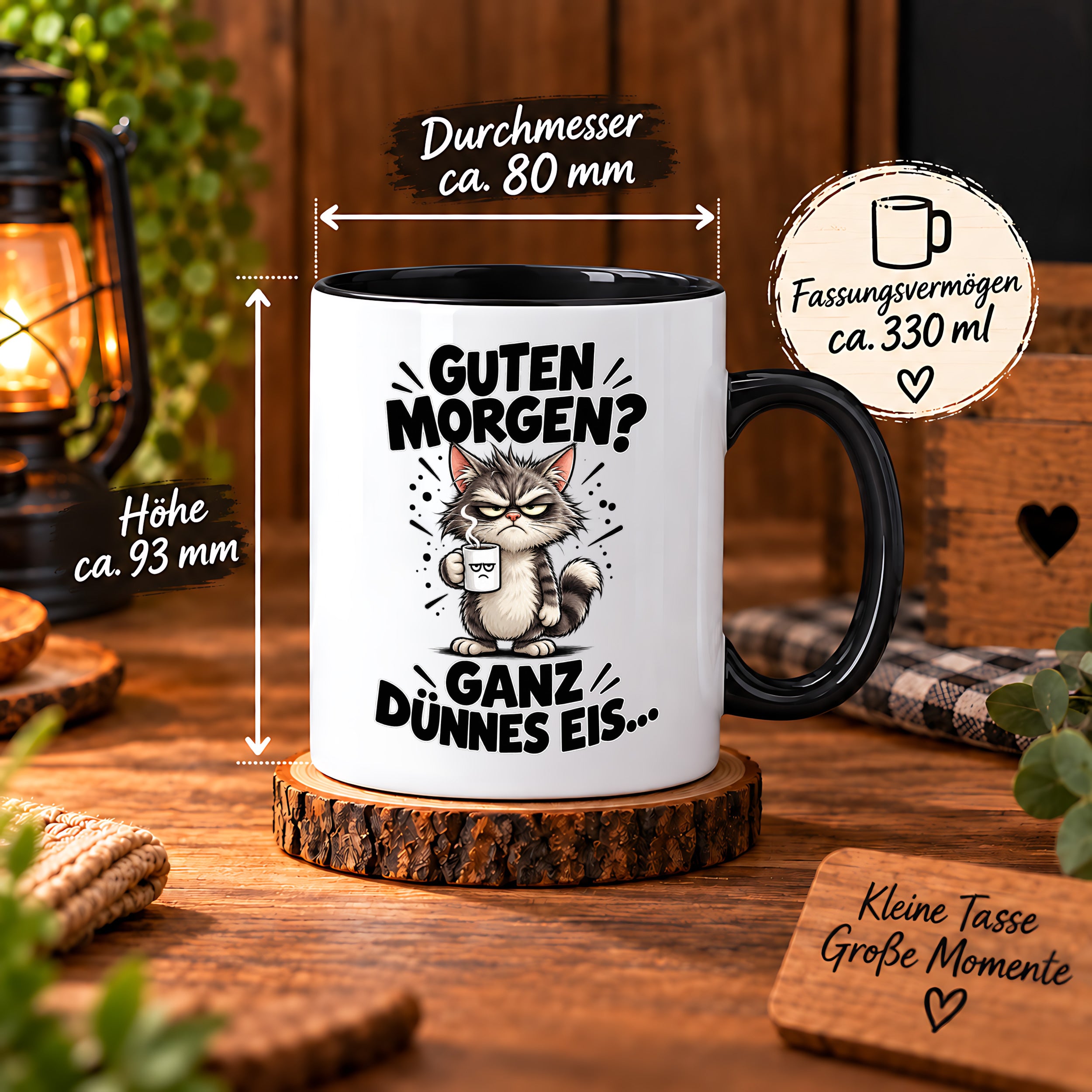 Tasse Guten Morgen Ganz dünnes Eis lustiger Katzen Spruch Morgenmuffel Geschenk Büro Kollegen Geburtstag 330 ml