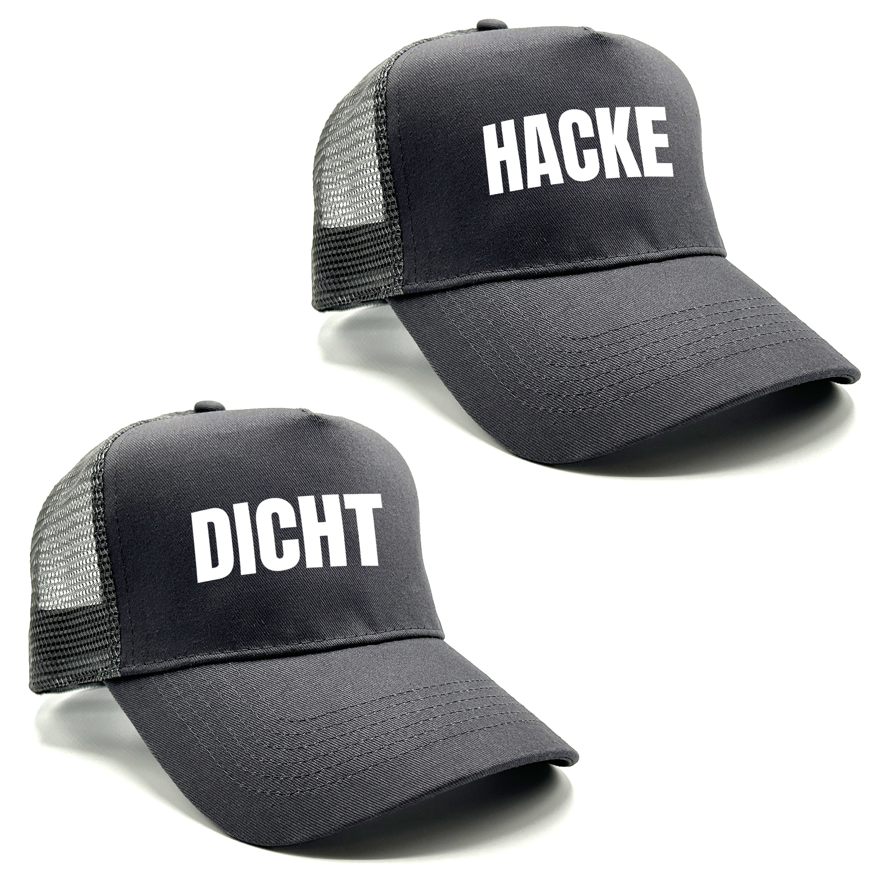 2er Set Mesh Baseball Caps mit Spruch | Hacke Dicht | Farbwahl | OneSize durch verstellbaren Klipp-Verschluss