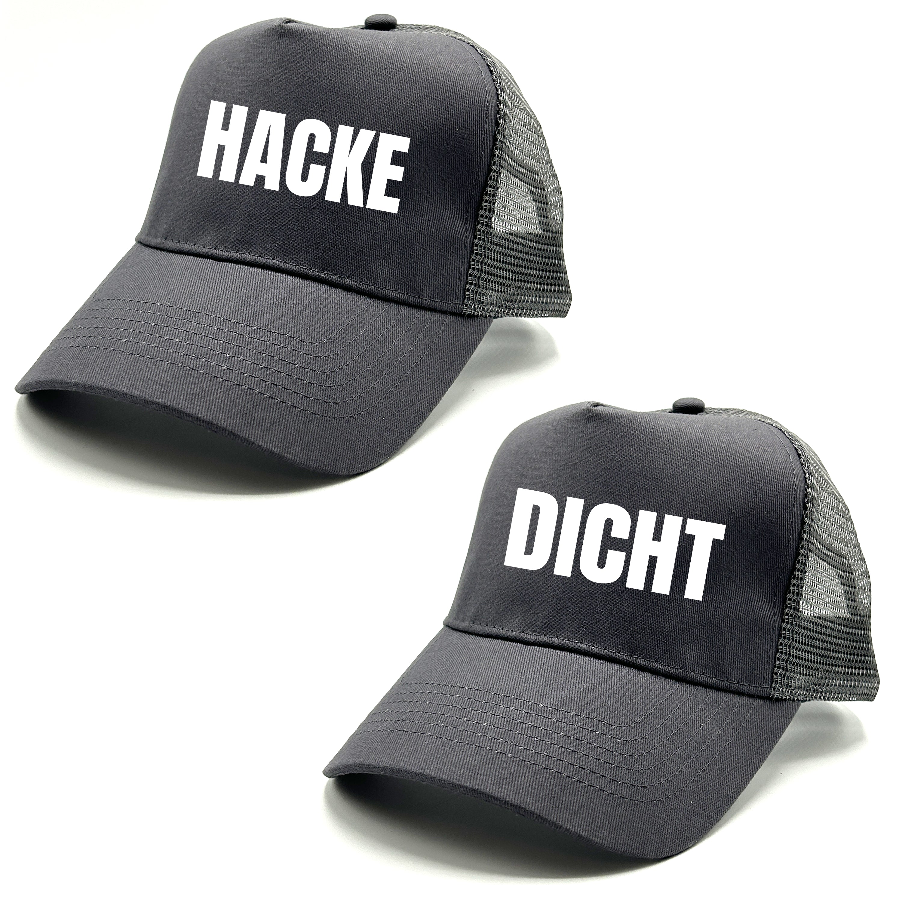 2er Set Mesh Baseball Caps mit Spruch | Hacke Dicht | Farbwahl | OneSize durch verstellbaren Klipp-Verschluss