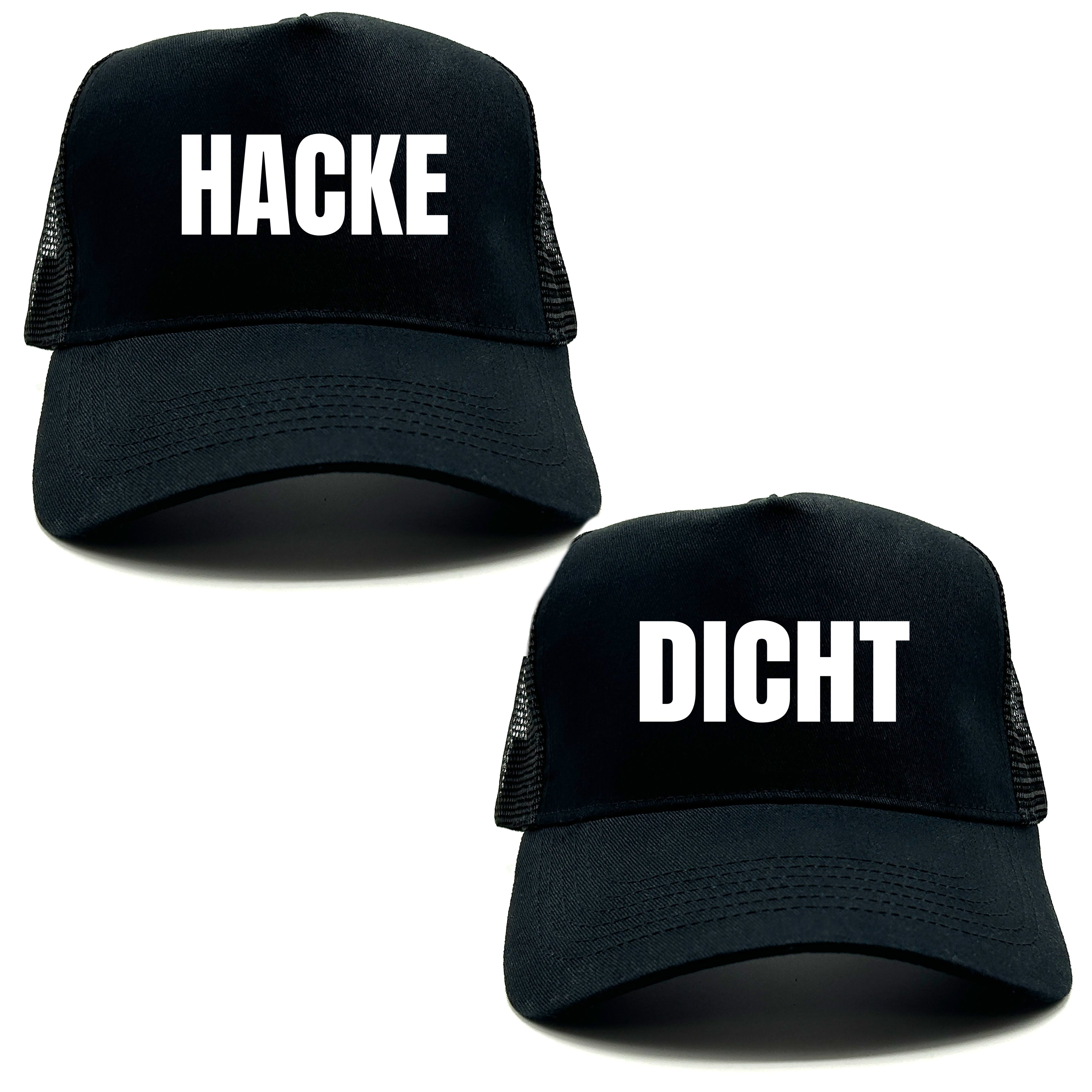 2er Set Mesh Baseball Caps mit Spruch | Hacke Dicht | Farbwahl | OneSize durch verstellbaren Klipp-Verschluss