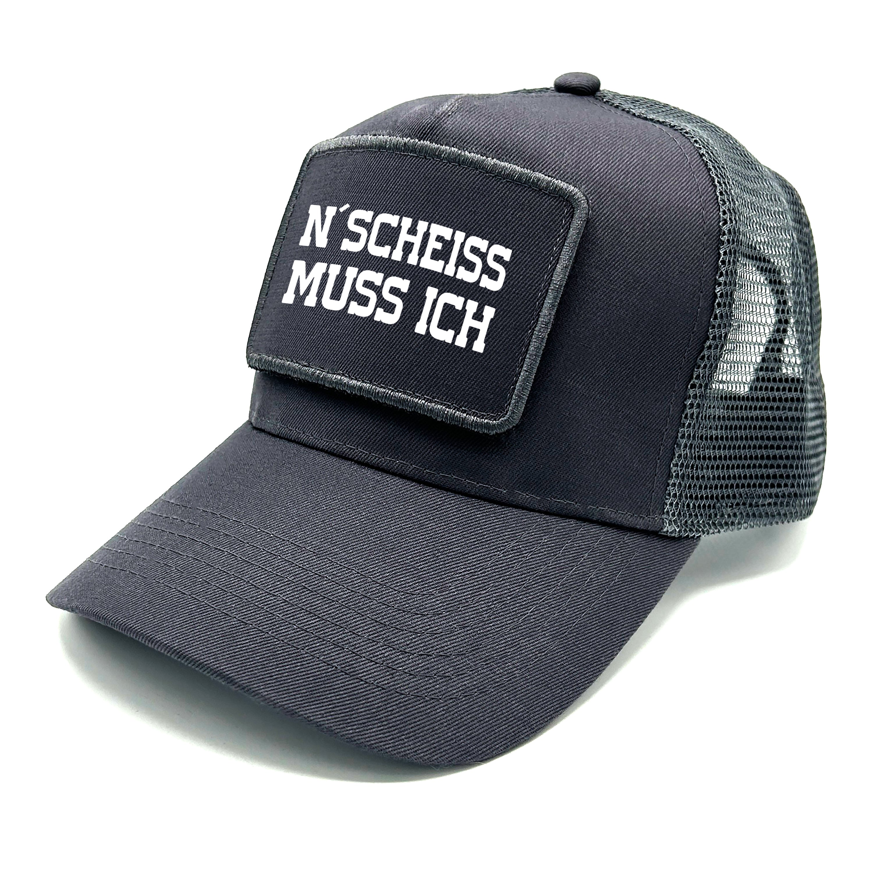 Trucker Mesh Cap mit Patch - N´Scheiss muss ich - Farbwahl | Unisex | OneSize durch verstellbaren Klipp-Verschluss