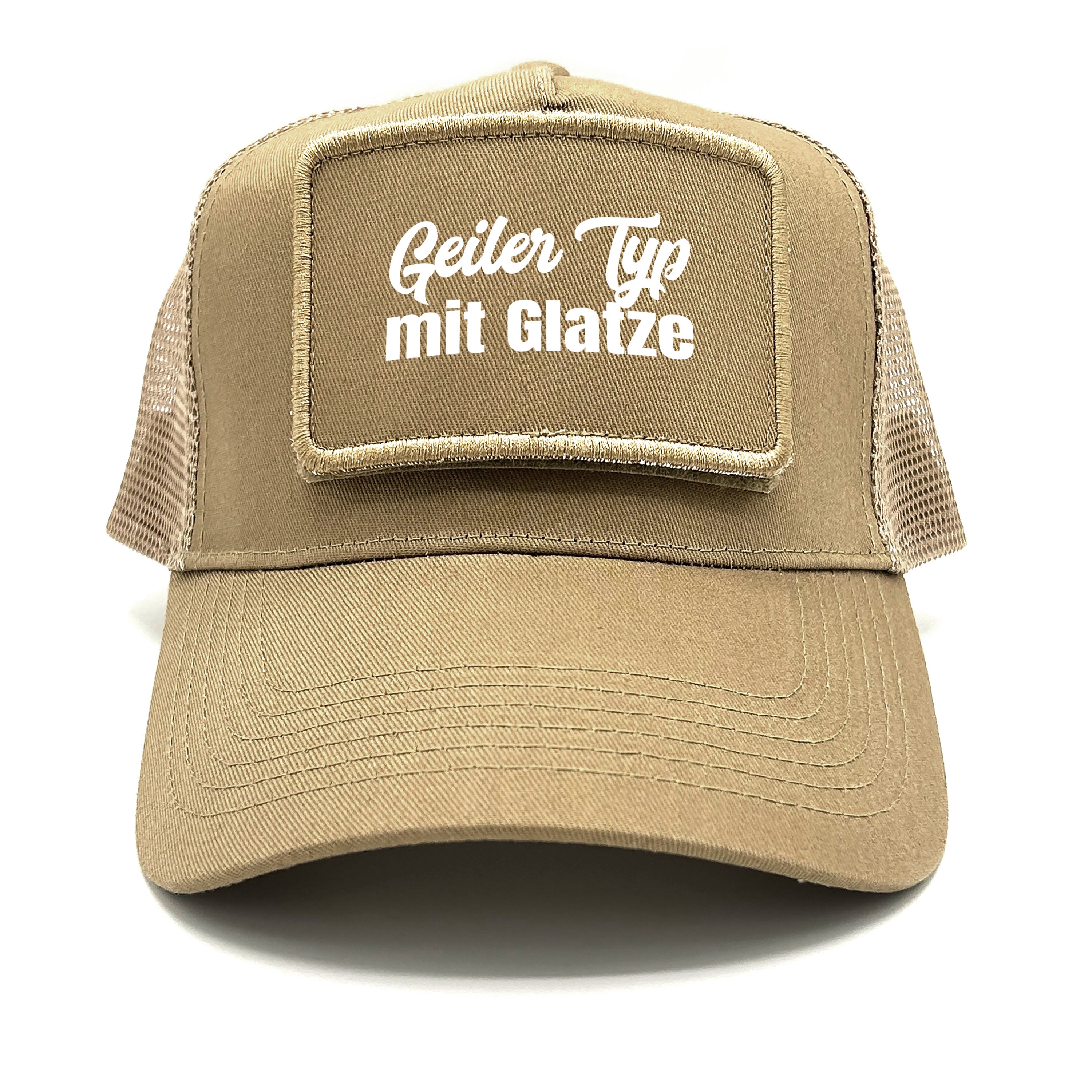 Trucker Mesh Cap mit Patch - Geiler Typ mit Glatze - Farbwahl | Unisex | OneSize durch verstellbaren Klipp-Verschluss