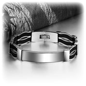 personalisiertes Edelstahl Armband mit Gravurplatte und deiner Wunschgravur