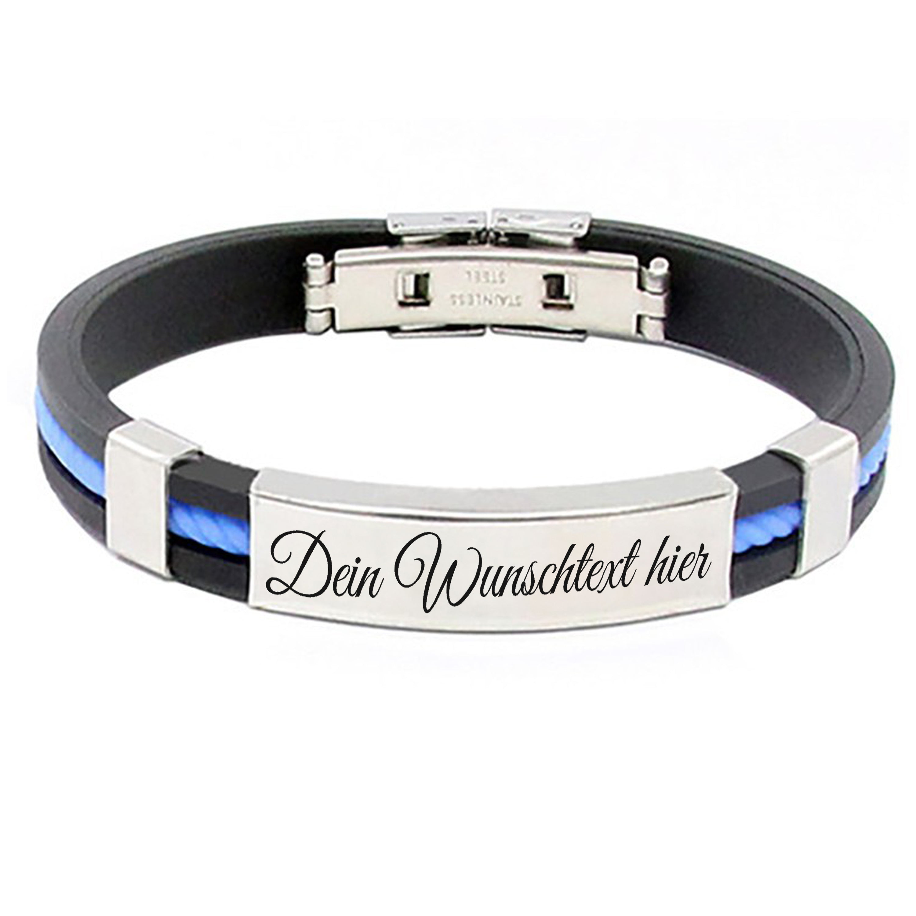 personalisiertes Kautschuk Armband mit Edelstahl Gravurplatte und deiner Wunschgravur