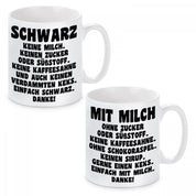 2er Set Tassen mit Motiv - Schwarz keine Milch-Mit Milch ohne Zucker