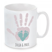 personalisierte Tasse mit Motiv - Hand und Fuß "Wunschtext"
