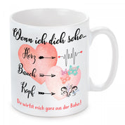 Tasse mit Motiv - Wenn ich dich sehe...Herz→Bauch→Kopf→ Du wirfst mich ganz aus der Bahn!