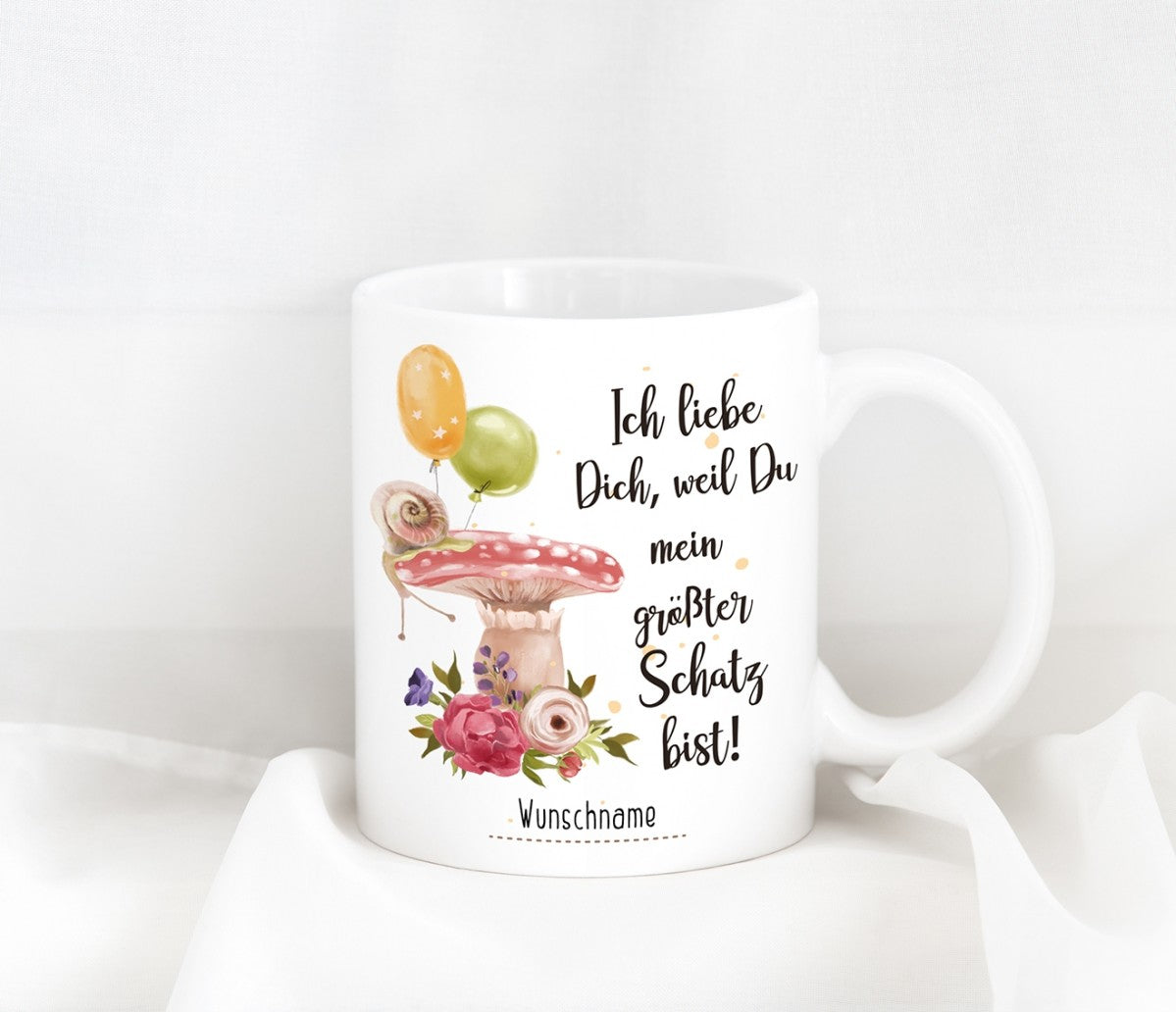 personalisierte Tasse mit Motiv - Ich liebe Dich, weil Du mein größter Schatz bist! "Wunschname"