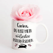 personalisierte Tasse mit Motiv - "Wunschname" Du bist mein süßestes Osterhäschen.