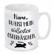 personalisierte Tasse mit Motiv - "Wunschname" Du bist mein süßestes Osterhäschen.