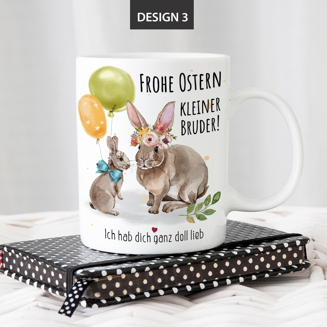 Tasse mit Motiv - Frohe Ostern kleiner Bruder! Ich hab dich ganz doll lieb