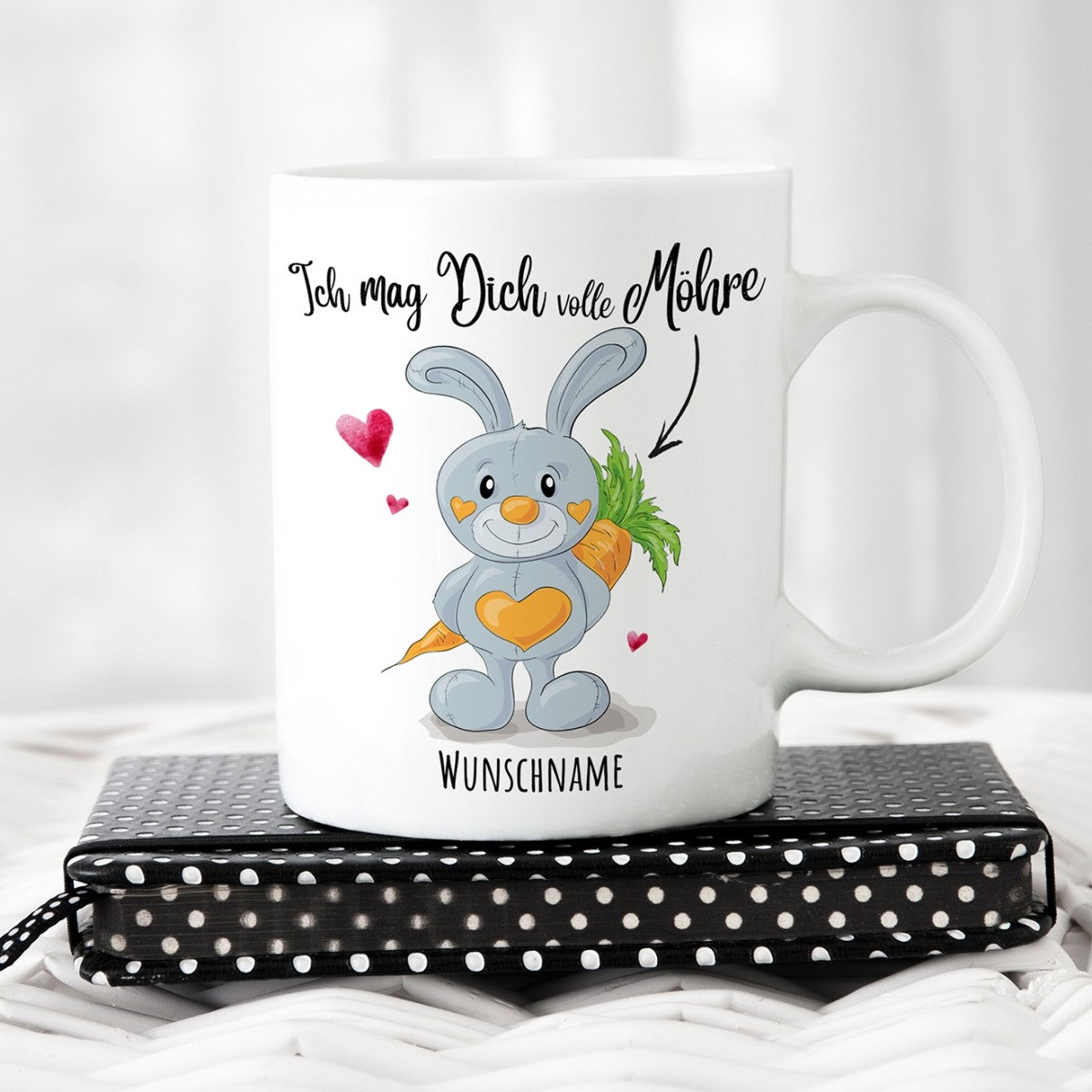 personalisierte Tasse mit Motiv -  Ich mag Dich volle Möhre "Wunschname"